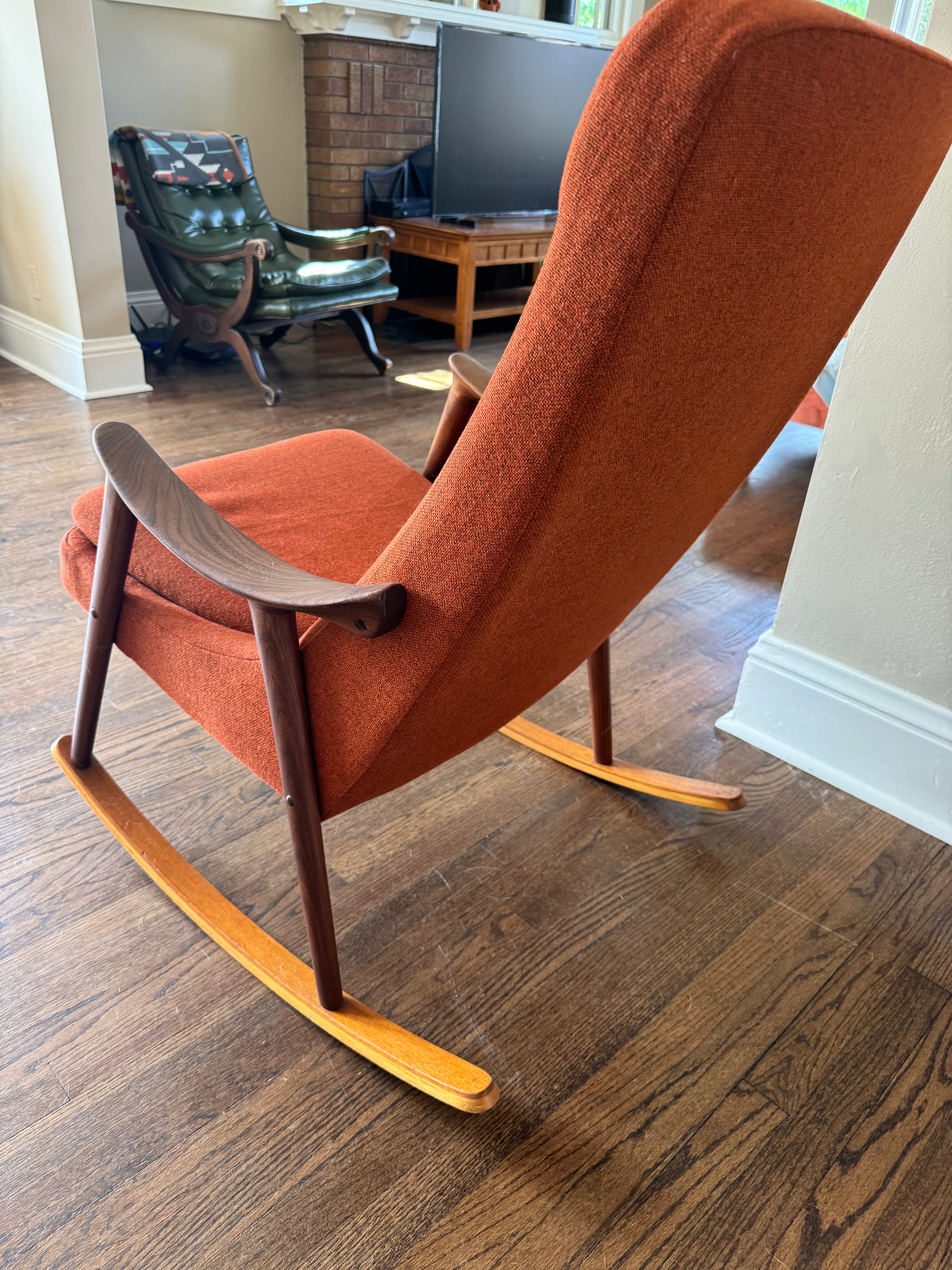 Mid Century vintage teak rocking chair by Ingmar Relling.