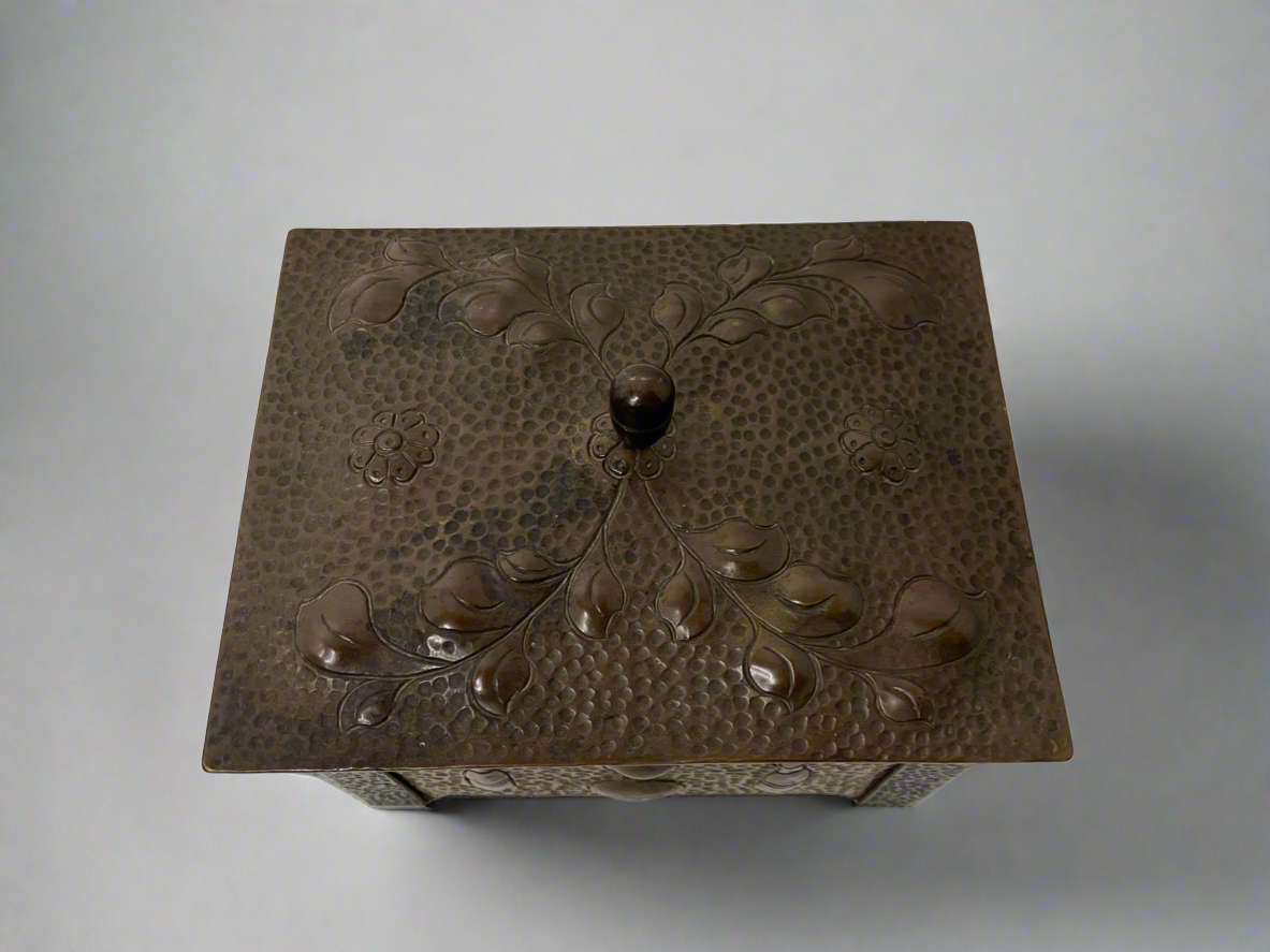 1934 handmade copper trinket box with lock and key