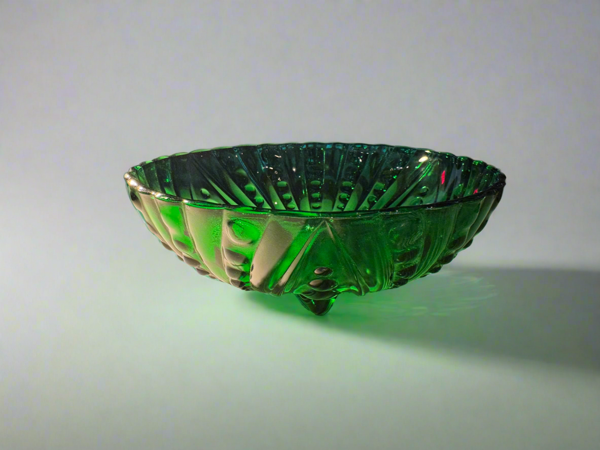 Green Bubble Pressed Glass Bowl