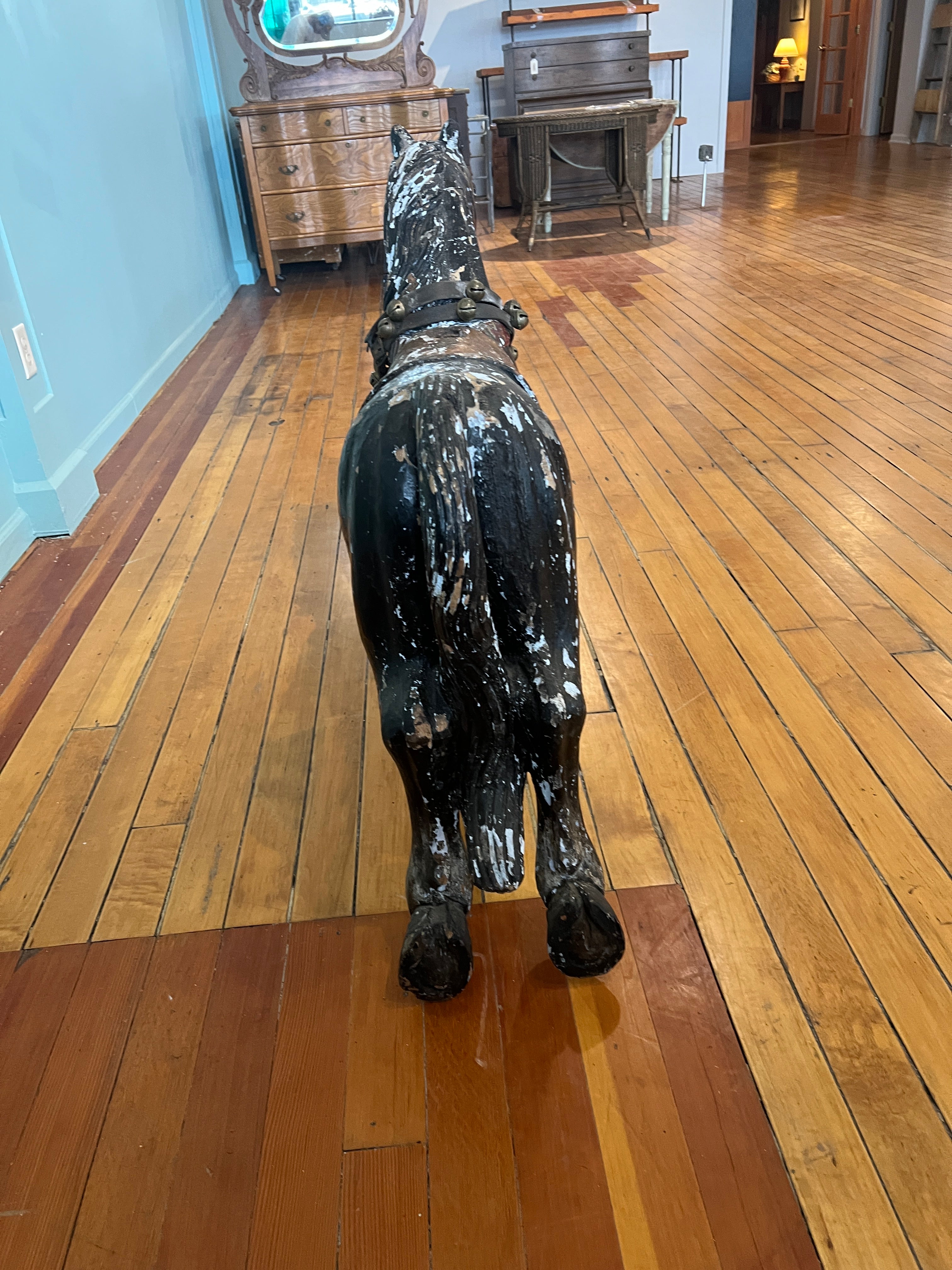 Antique Carousel Horse on Stand with Bells