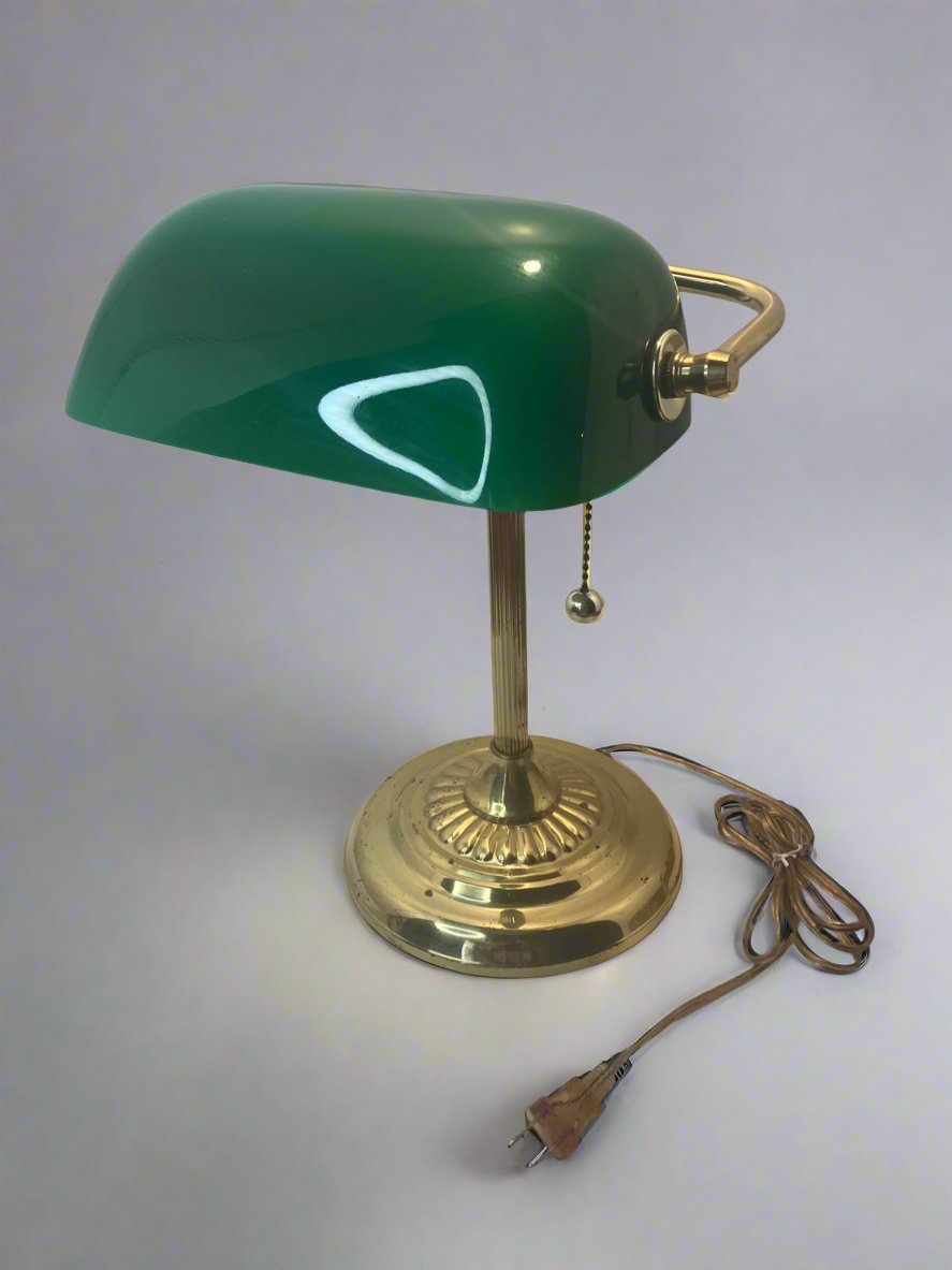 Vintage Bankers Lamp-green and gold toned metal