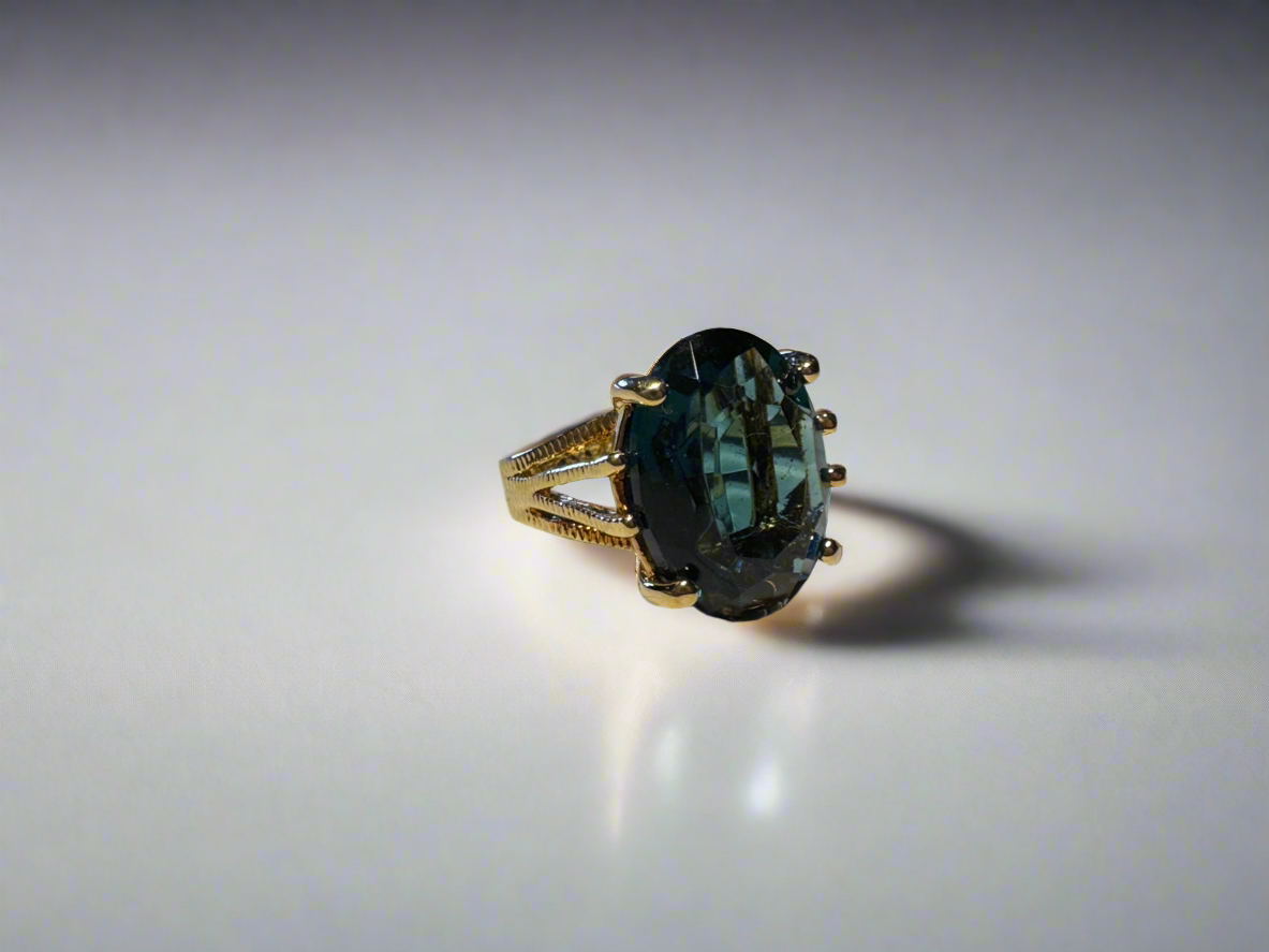Gold Plated Cocktail Ring With Oval Cut Stone
