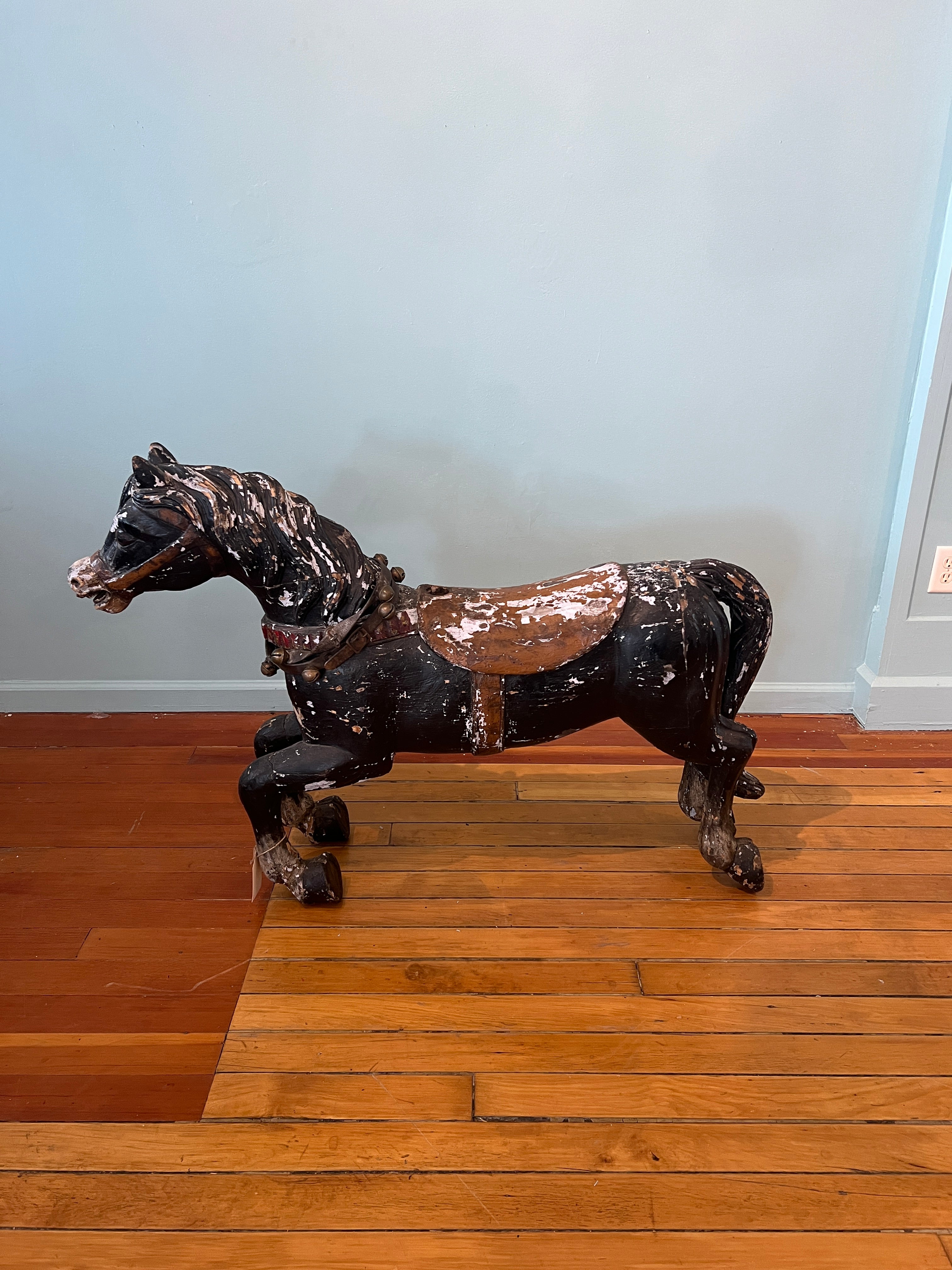 Antique Carousel Horse on Stand with Bells