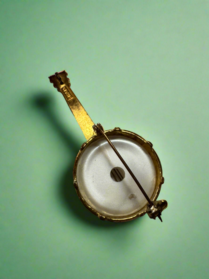 Vintage Damascene Spanish Banjo Brooch