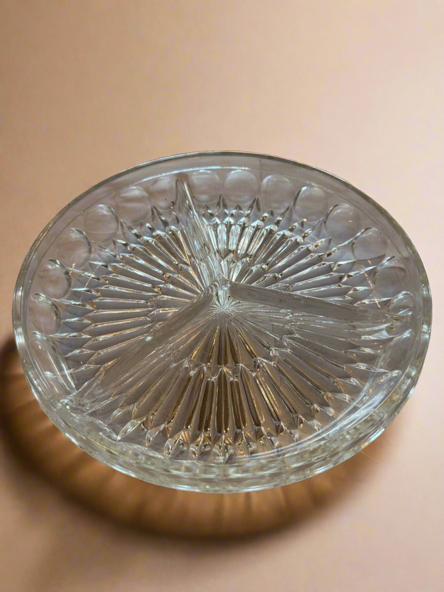 Pressed Glass 3 Section Serving Dish