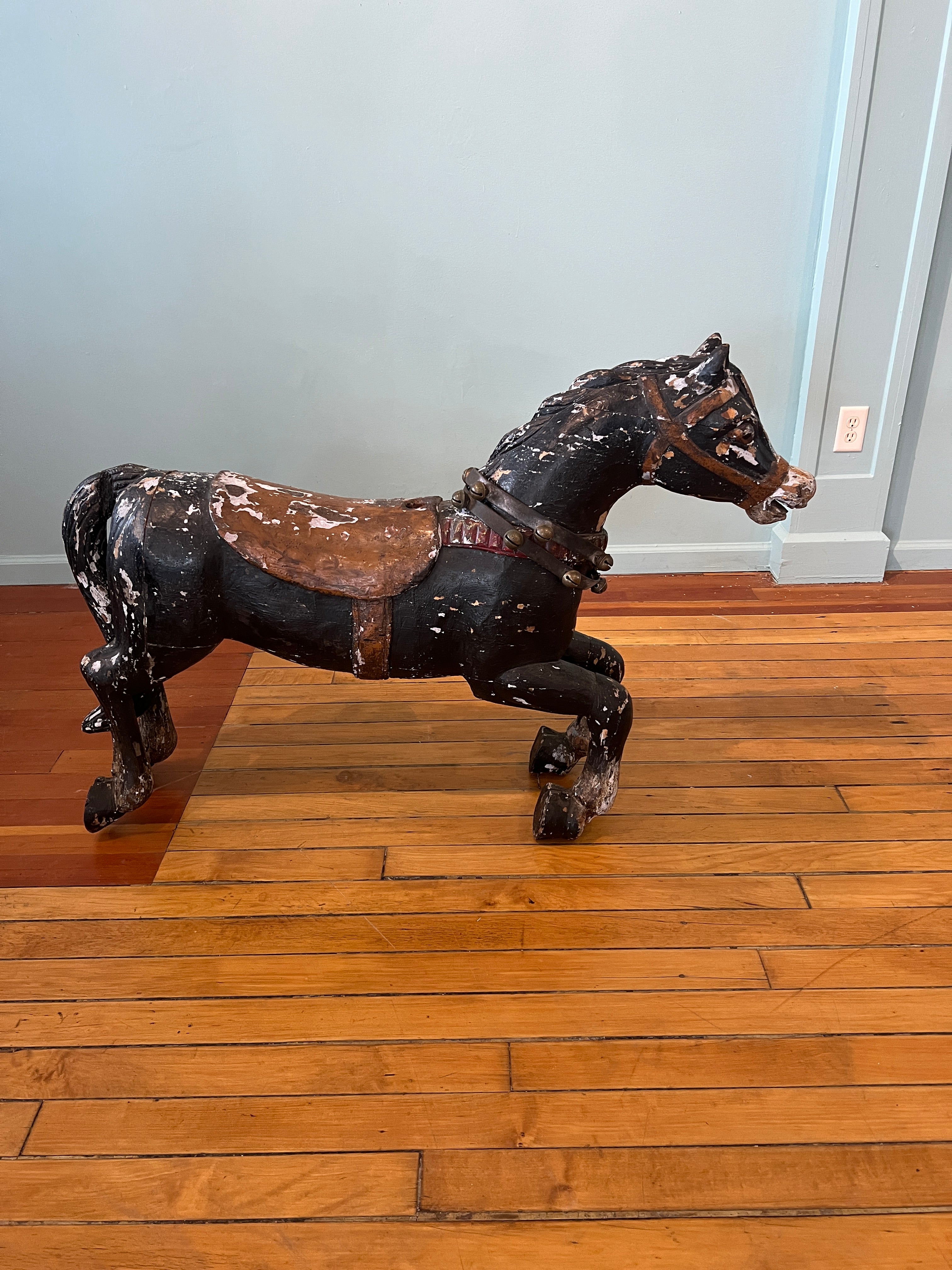 Antique Carousel Horse on Stand with Bells