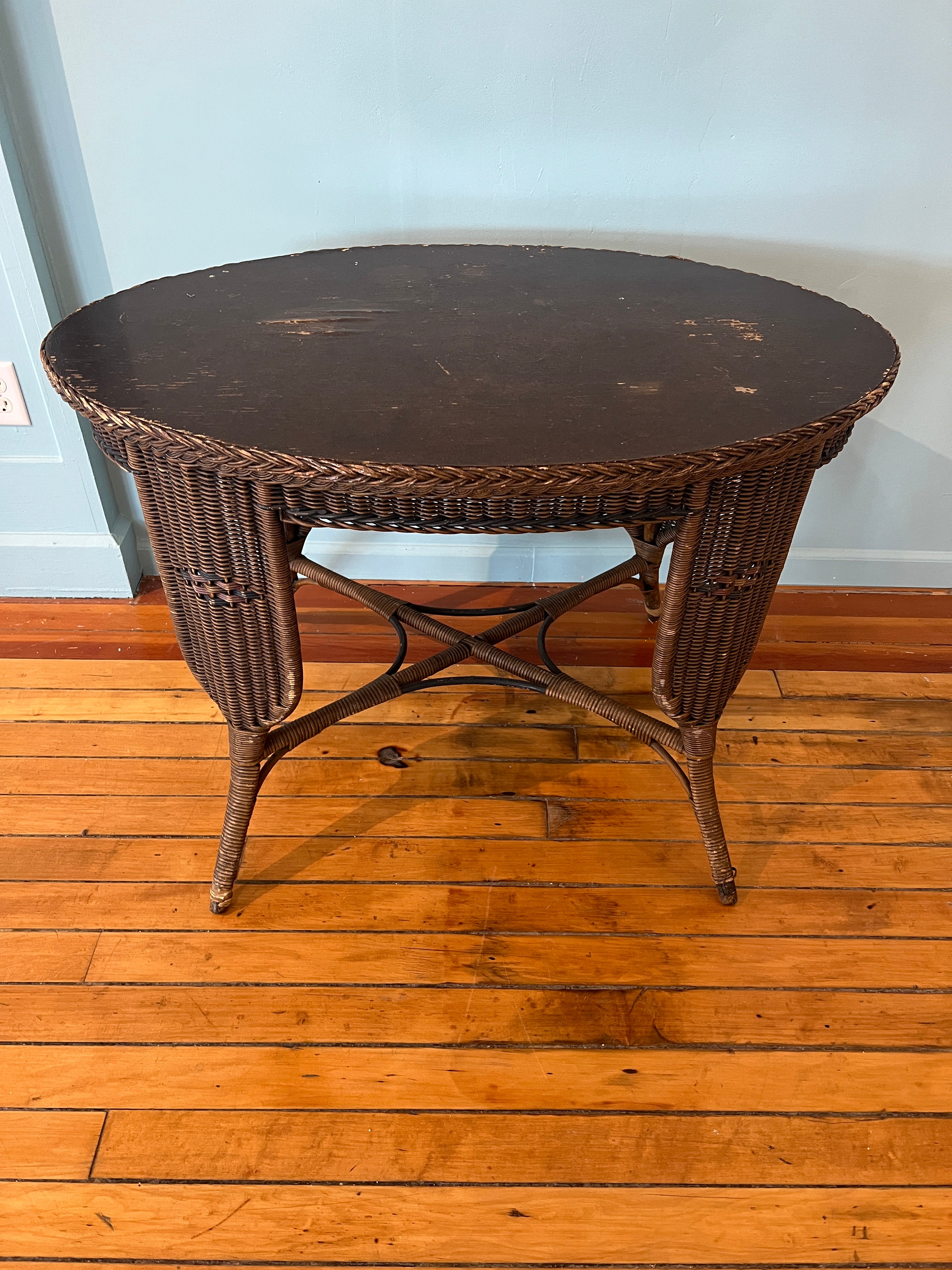 Vintage Oval Wicker Table