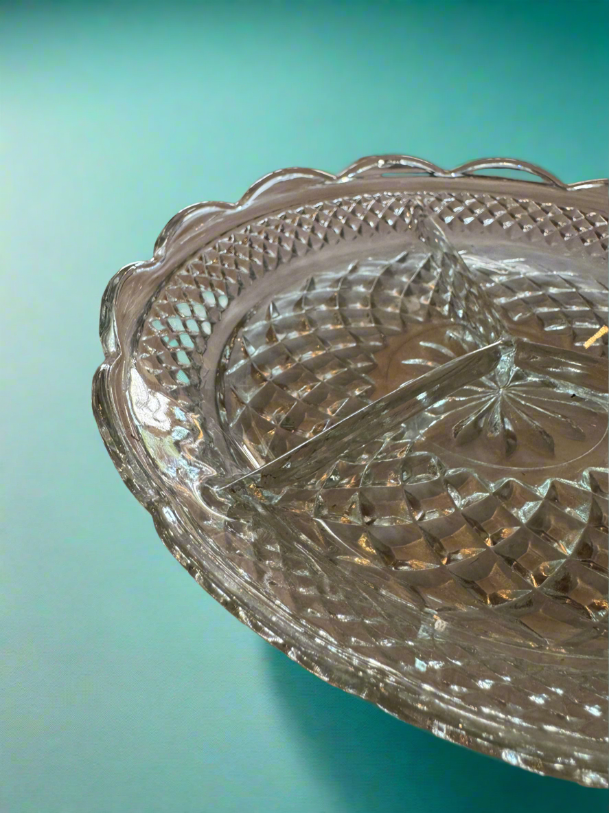 Pressed Glass Divided Serving Dish