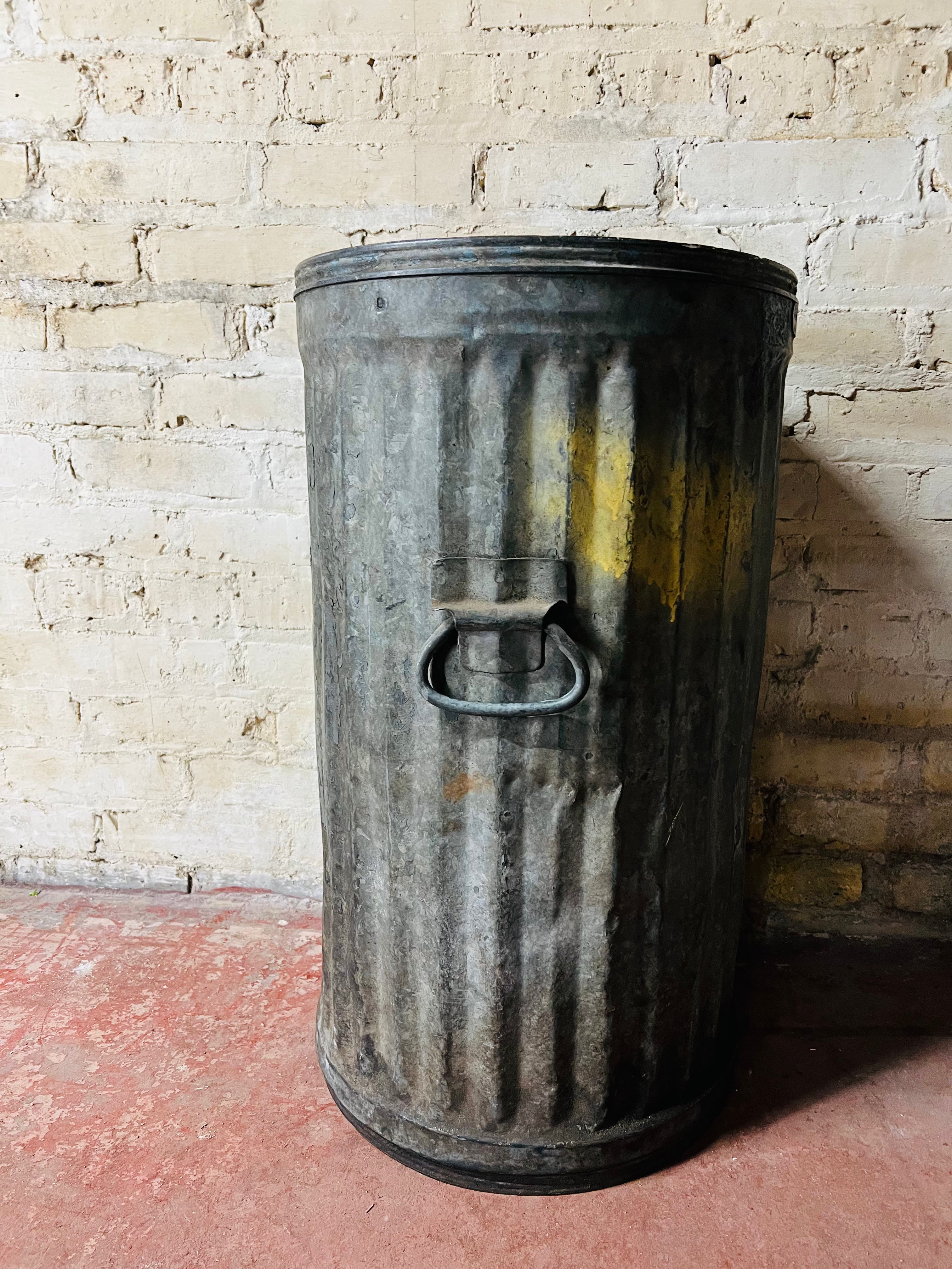 Vintage Galvanized Steel Trash Can