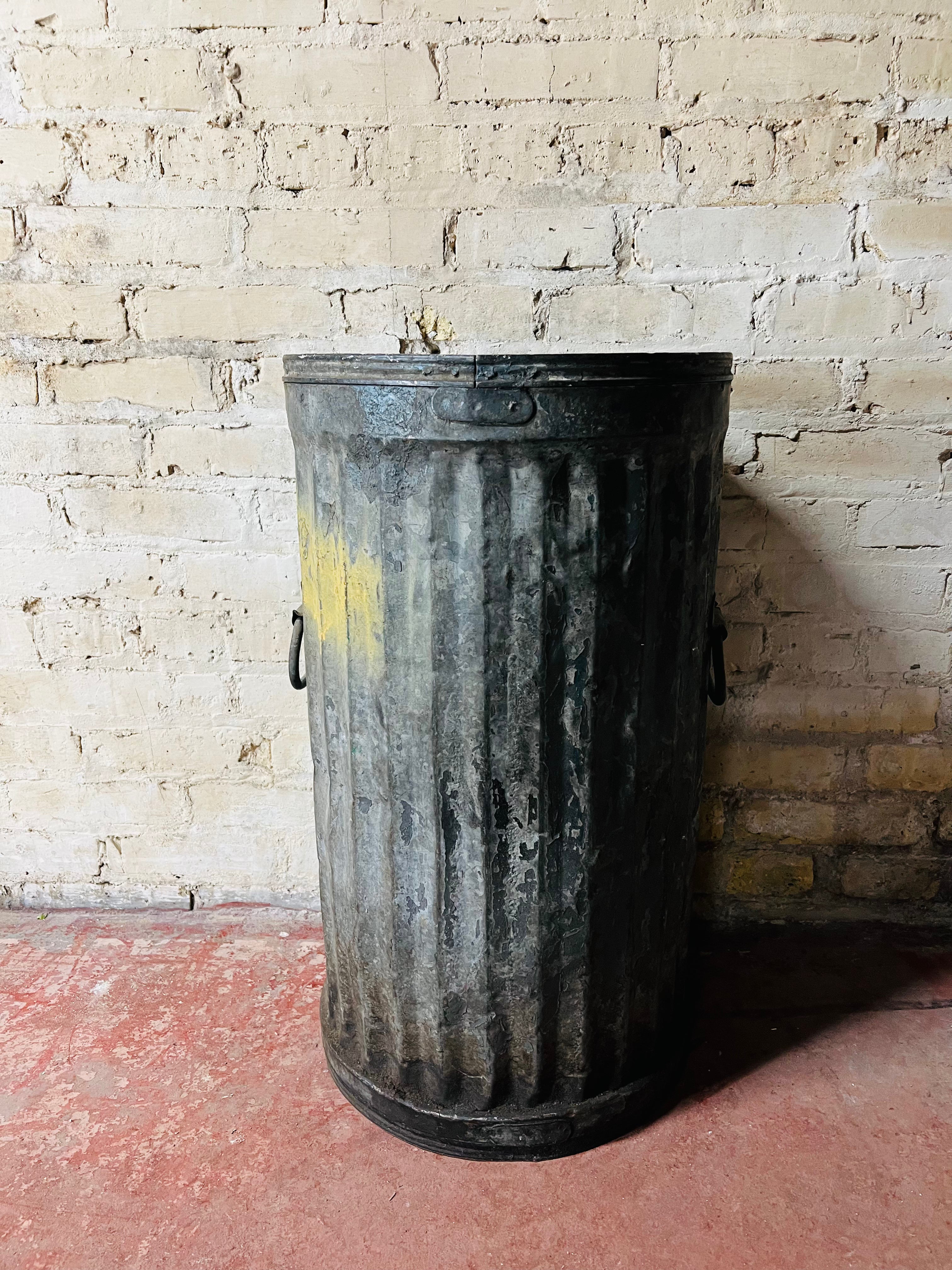 Vintage Galvanized Steel Trash Can