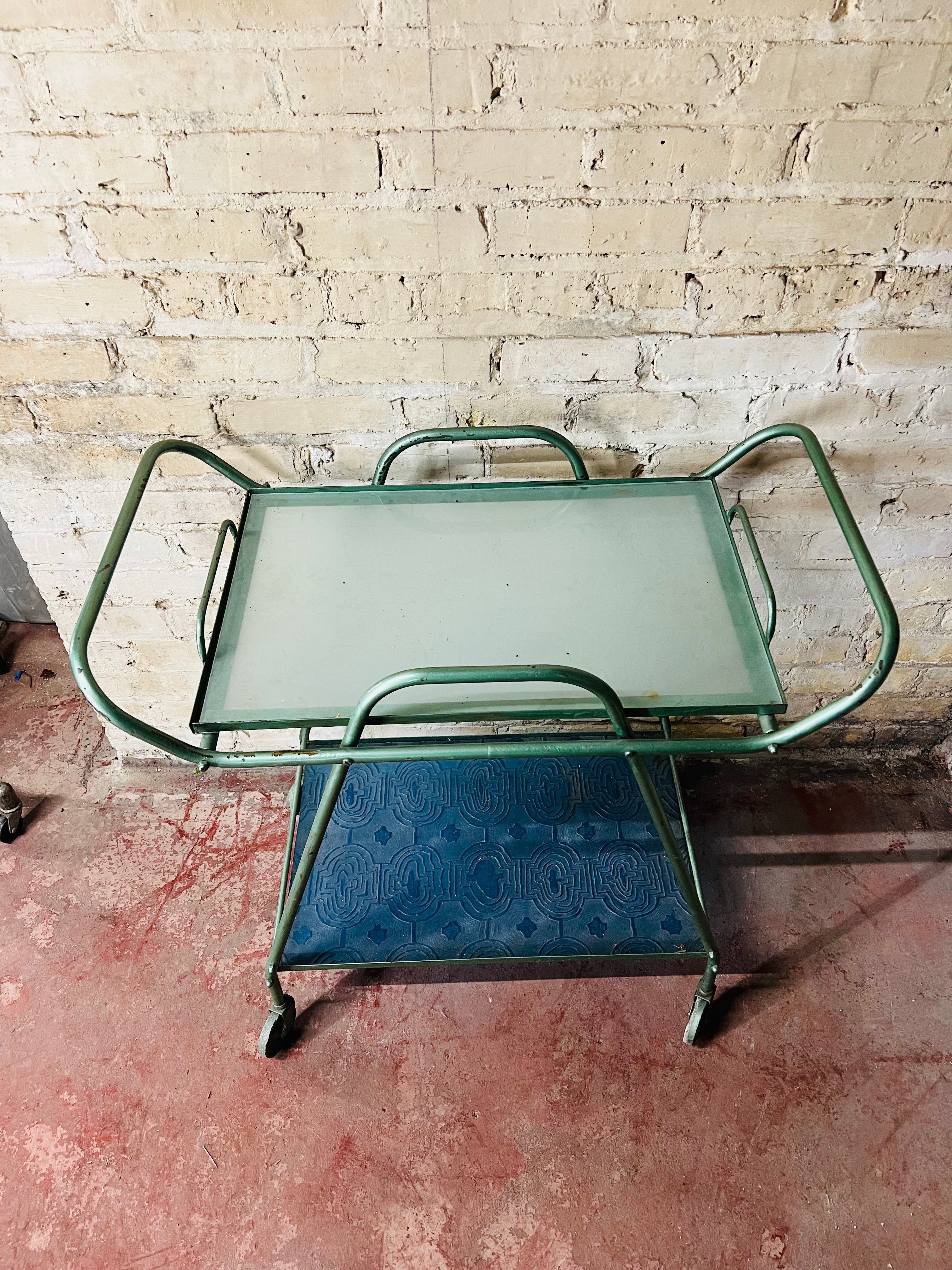 Vintage Serving Cart - Green Metal