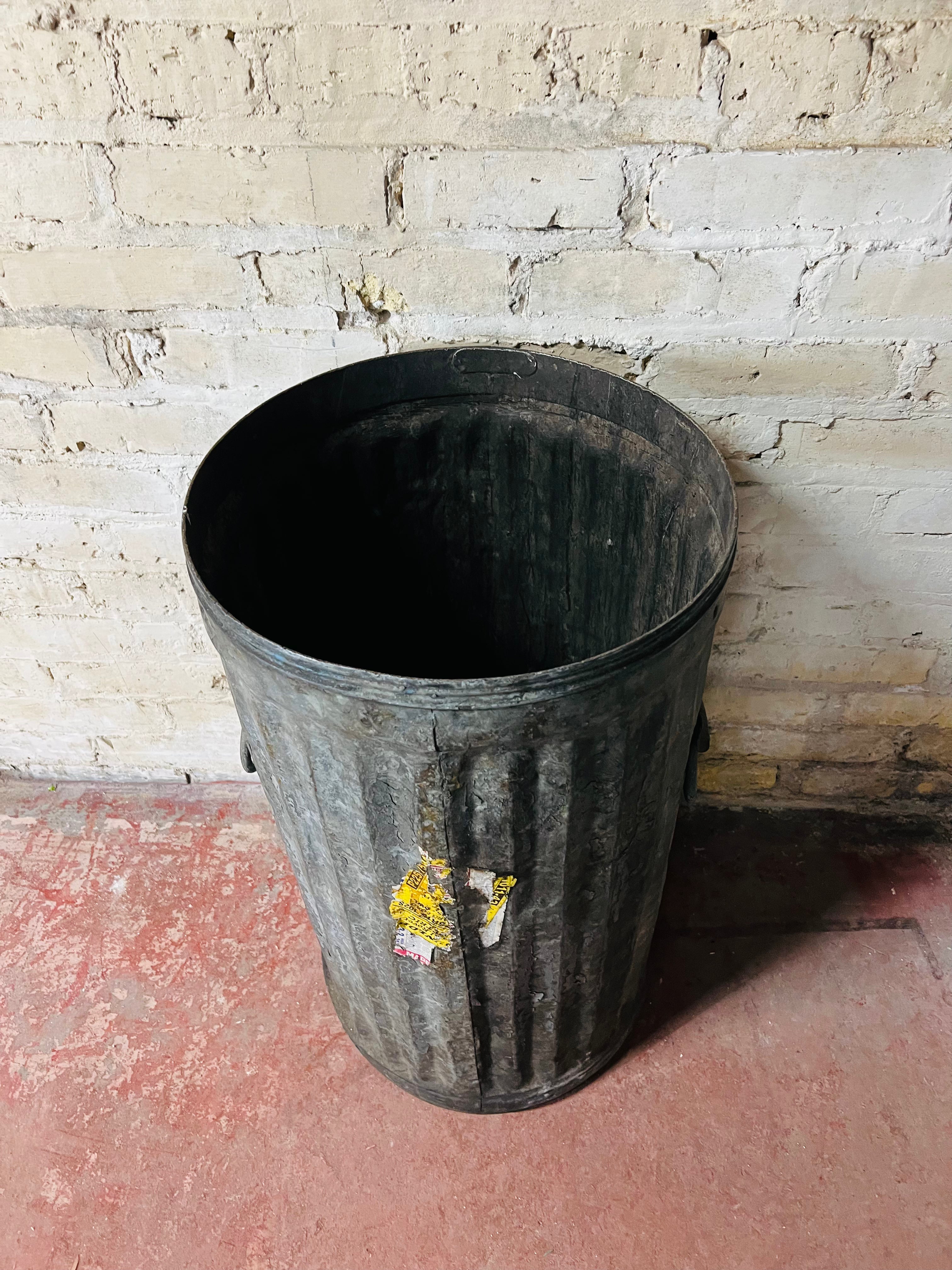 Vintage Galvanized Steel Trash Can