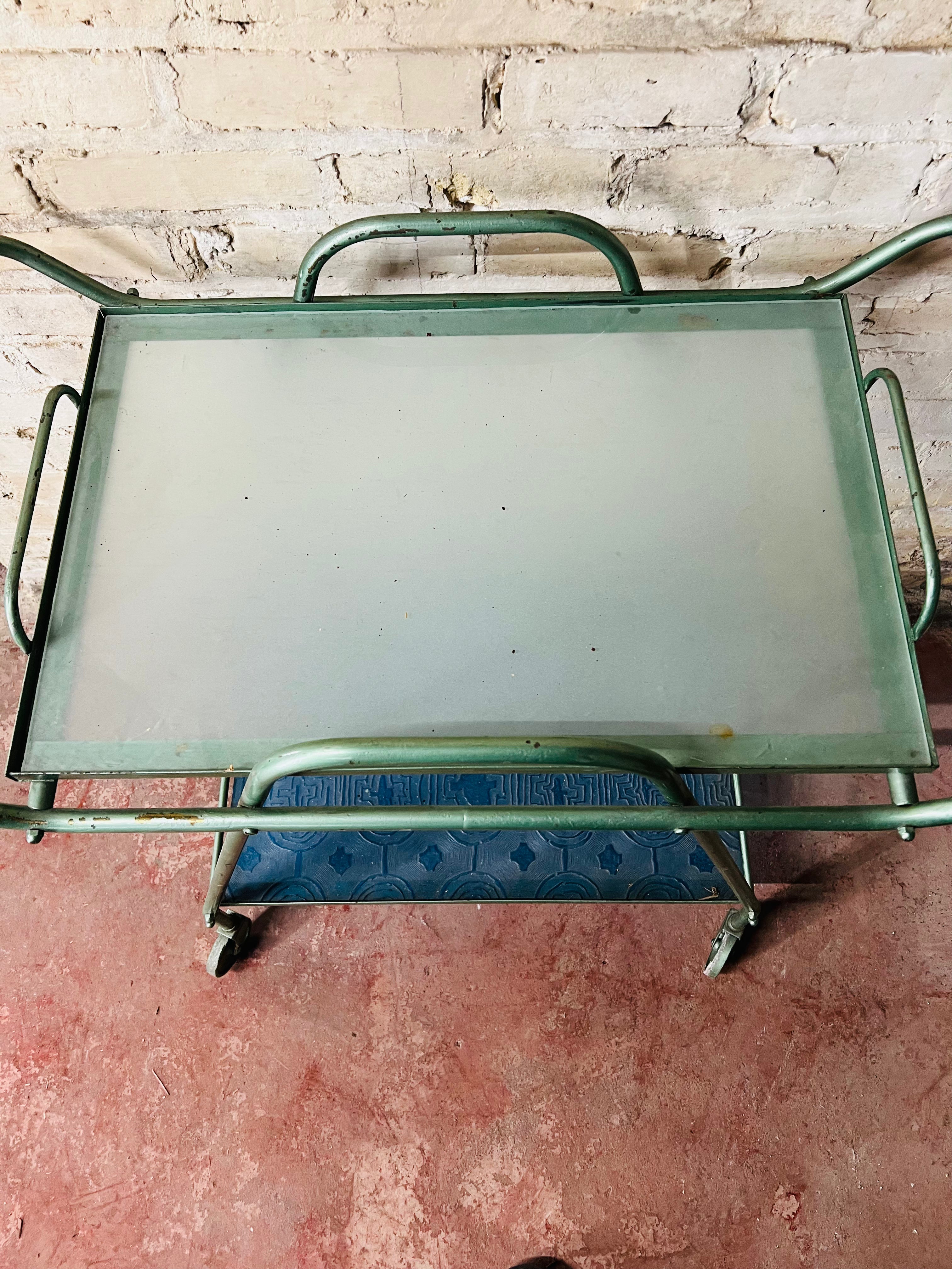 Vintage Serving Cart - Green Metal