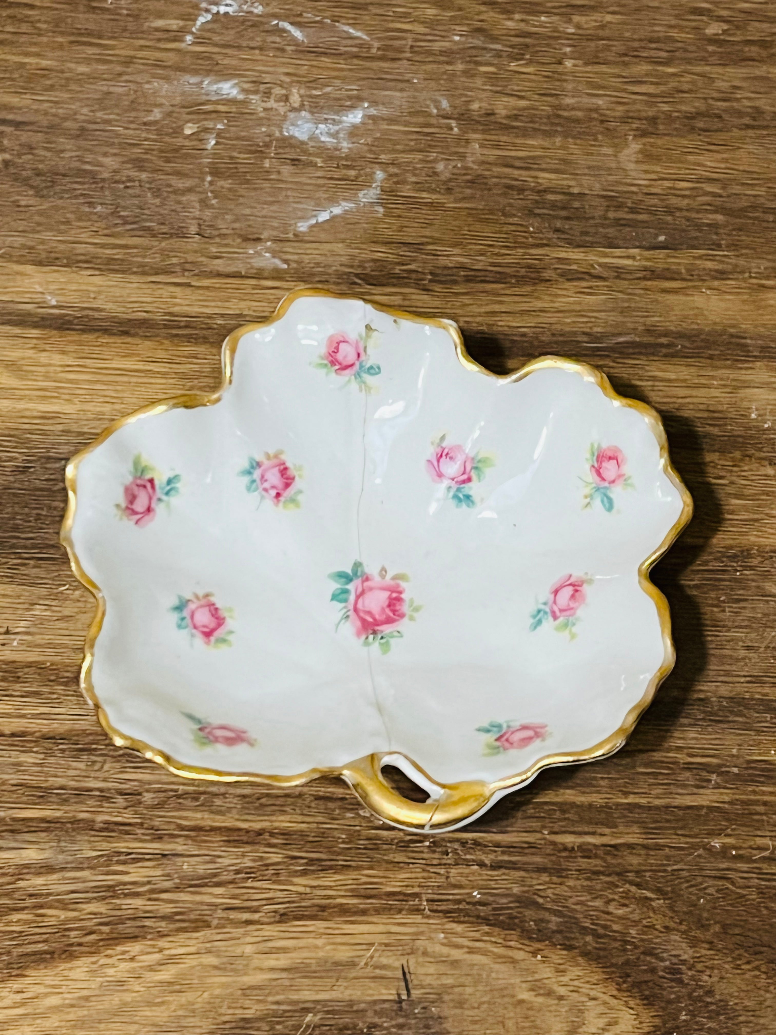 Vintage Limoges France Pink Roses and Gold Scallop Edge