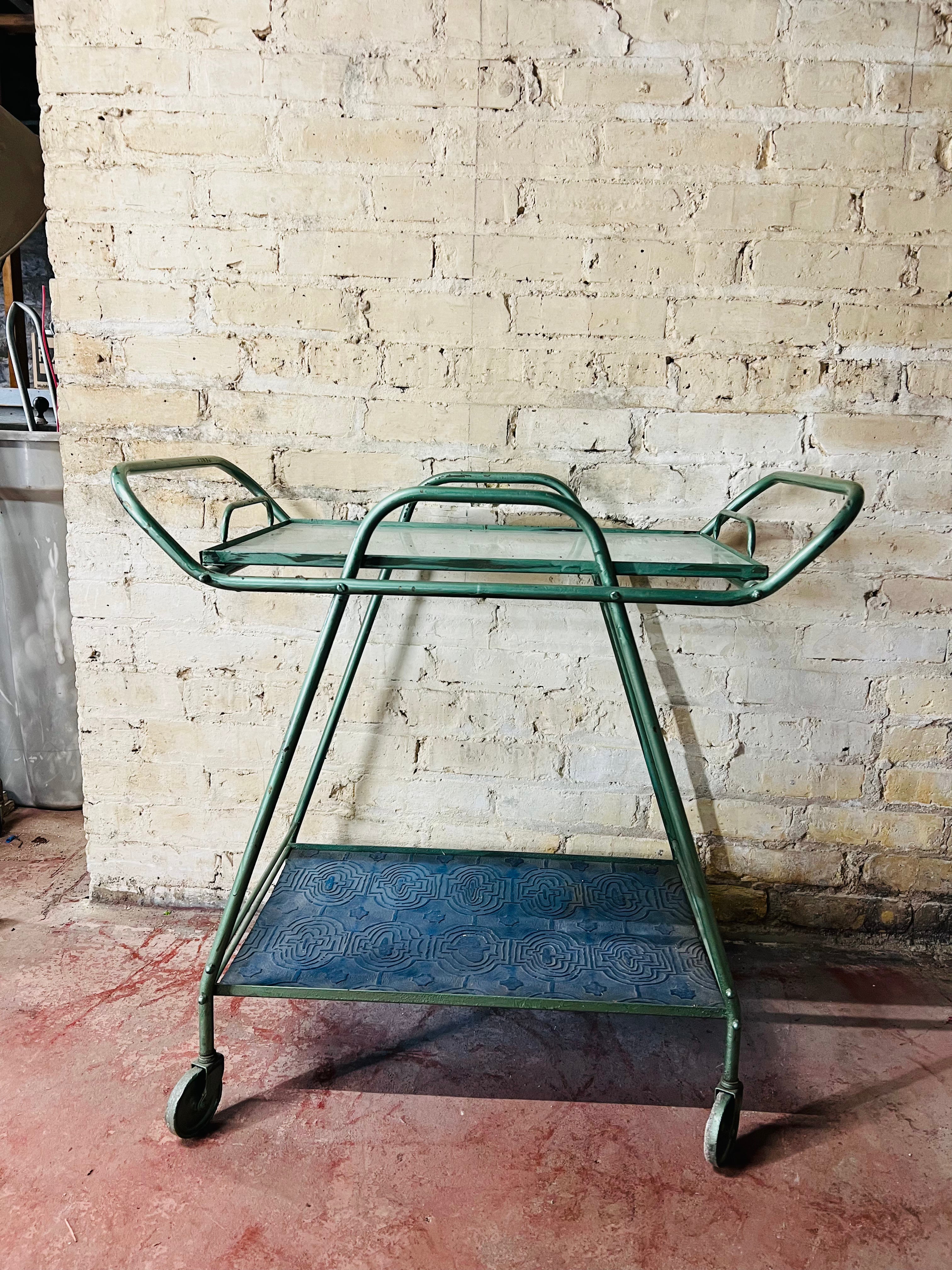 Vintage Serving Cart - Green Metal