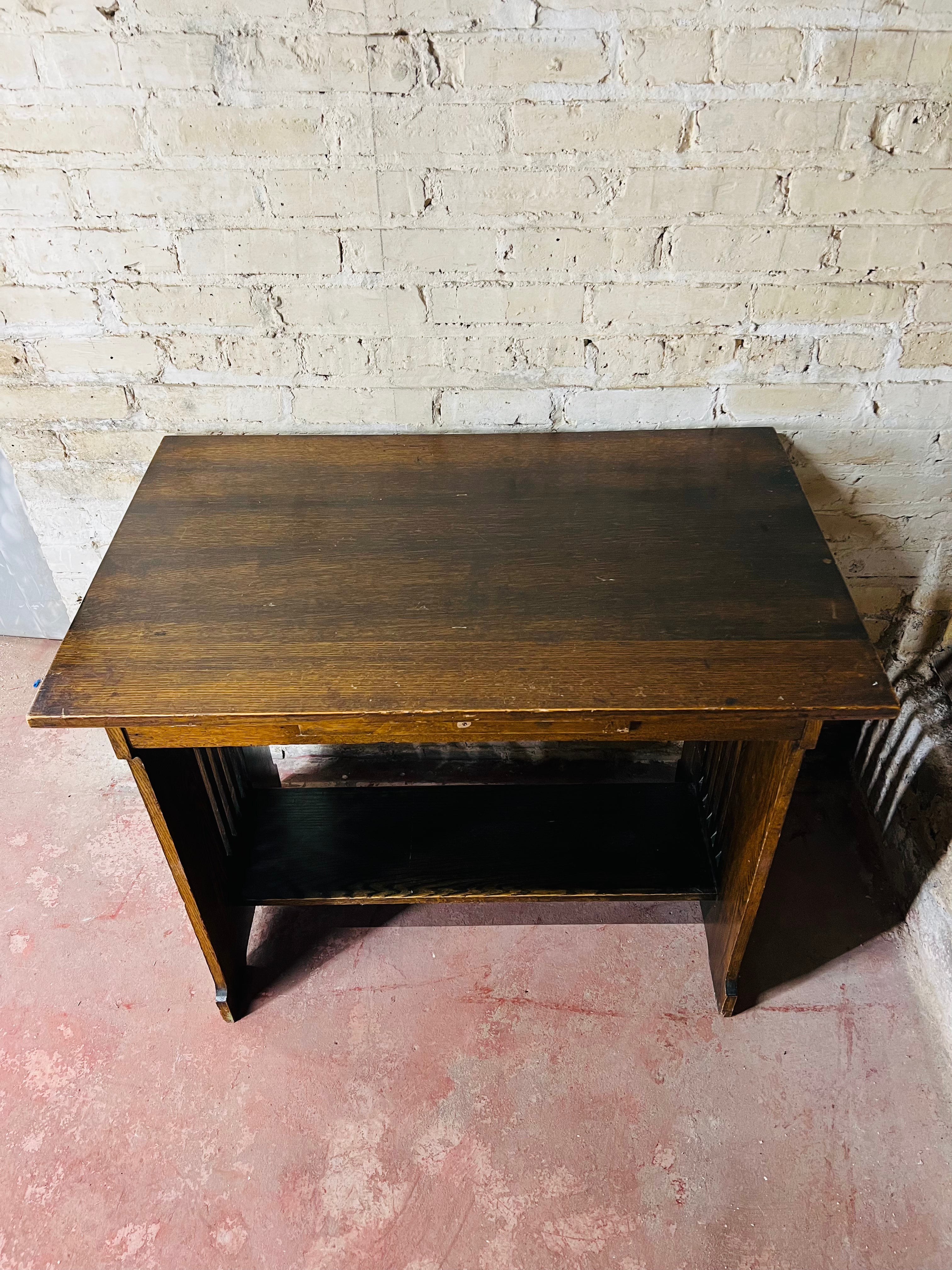 Antique Vintage Oak Mission Library Table