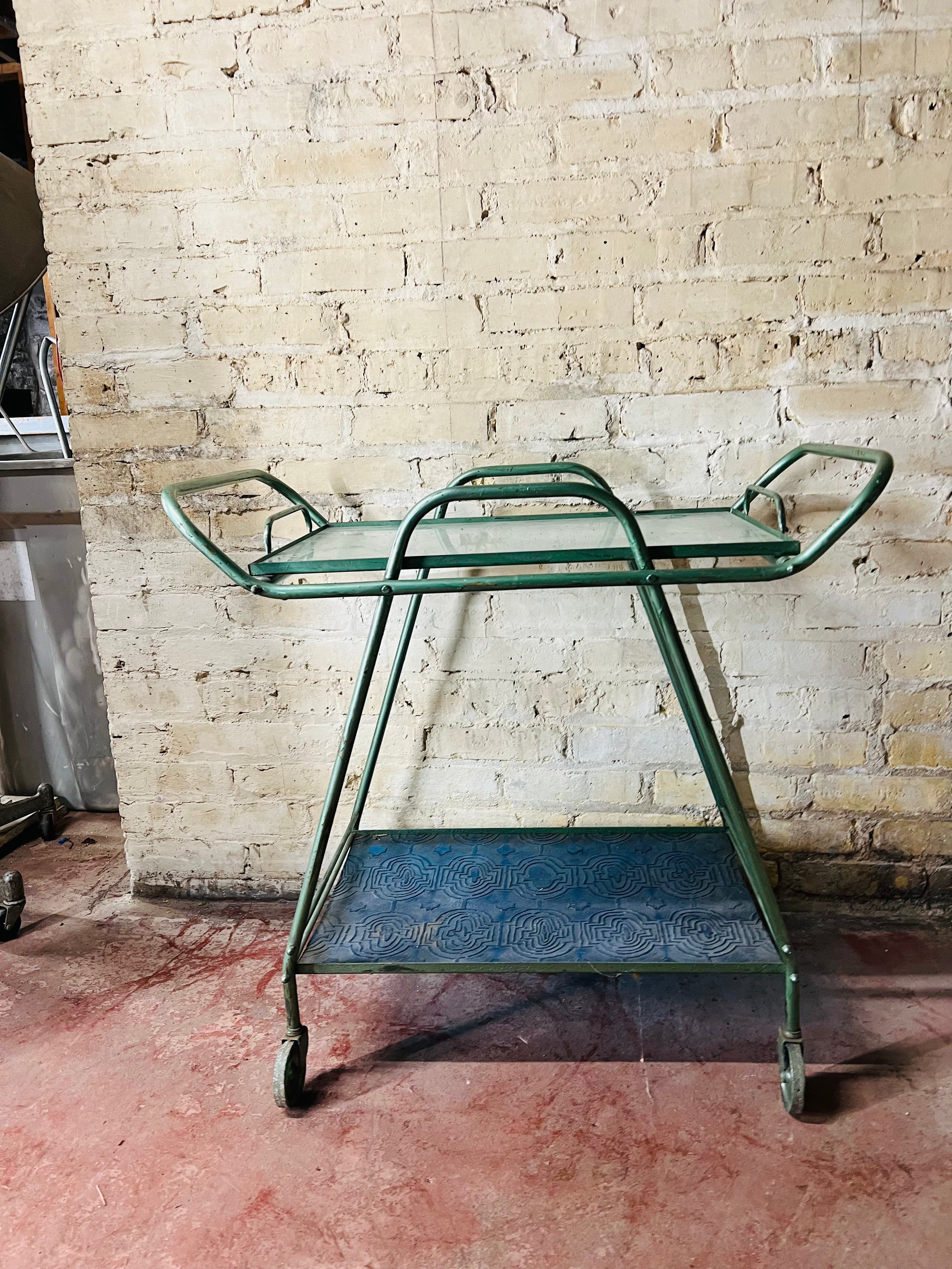 Vintage Serving Cart - Green Metal