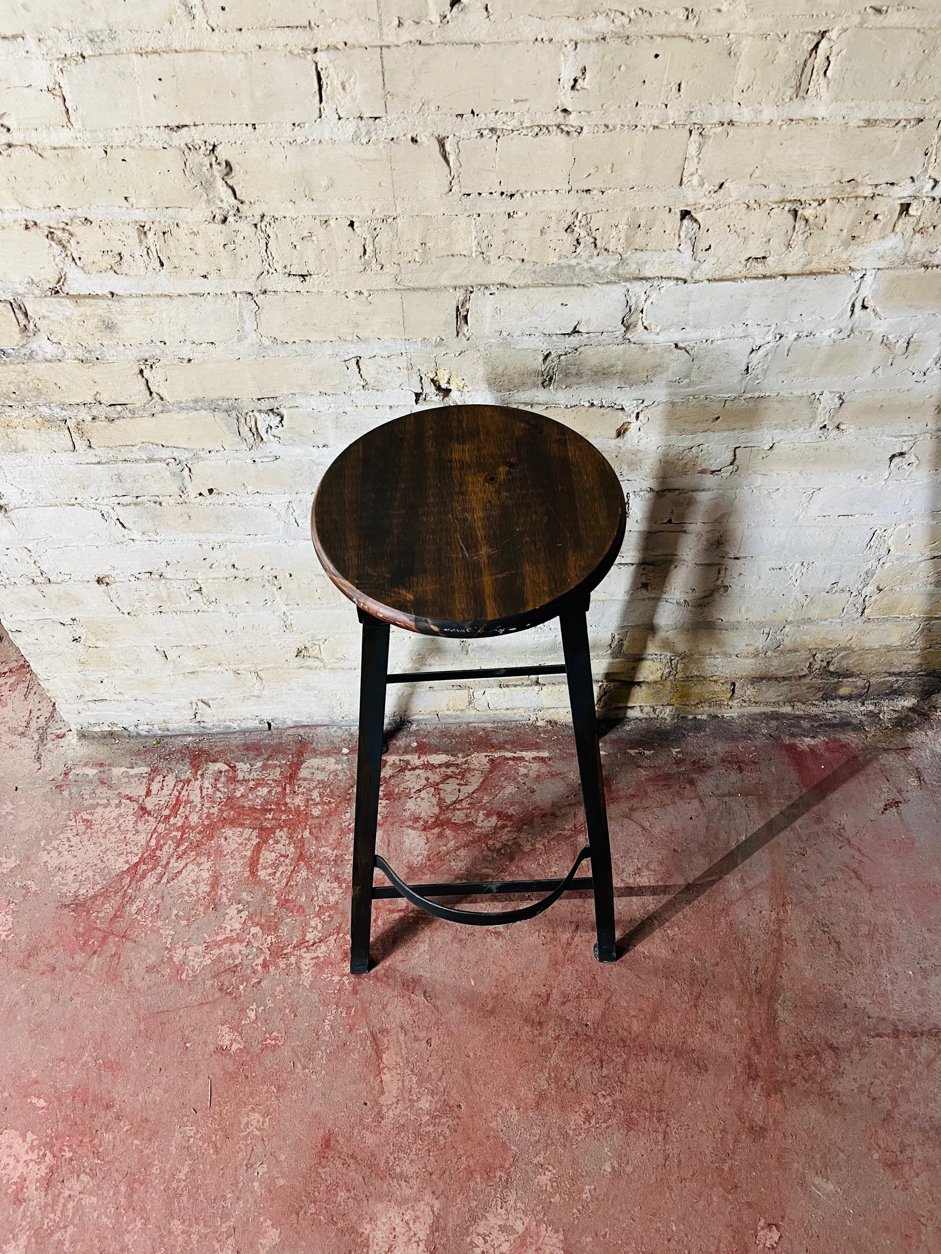 Vintage Wood Stool - Metal Legs
