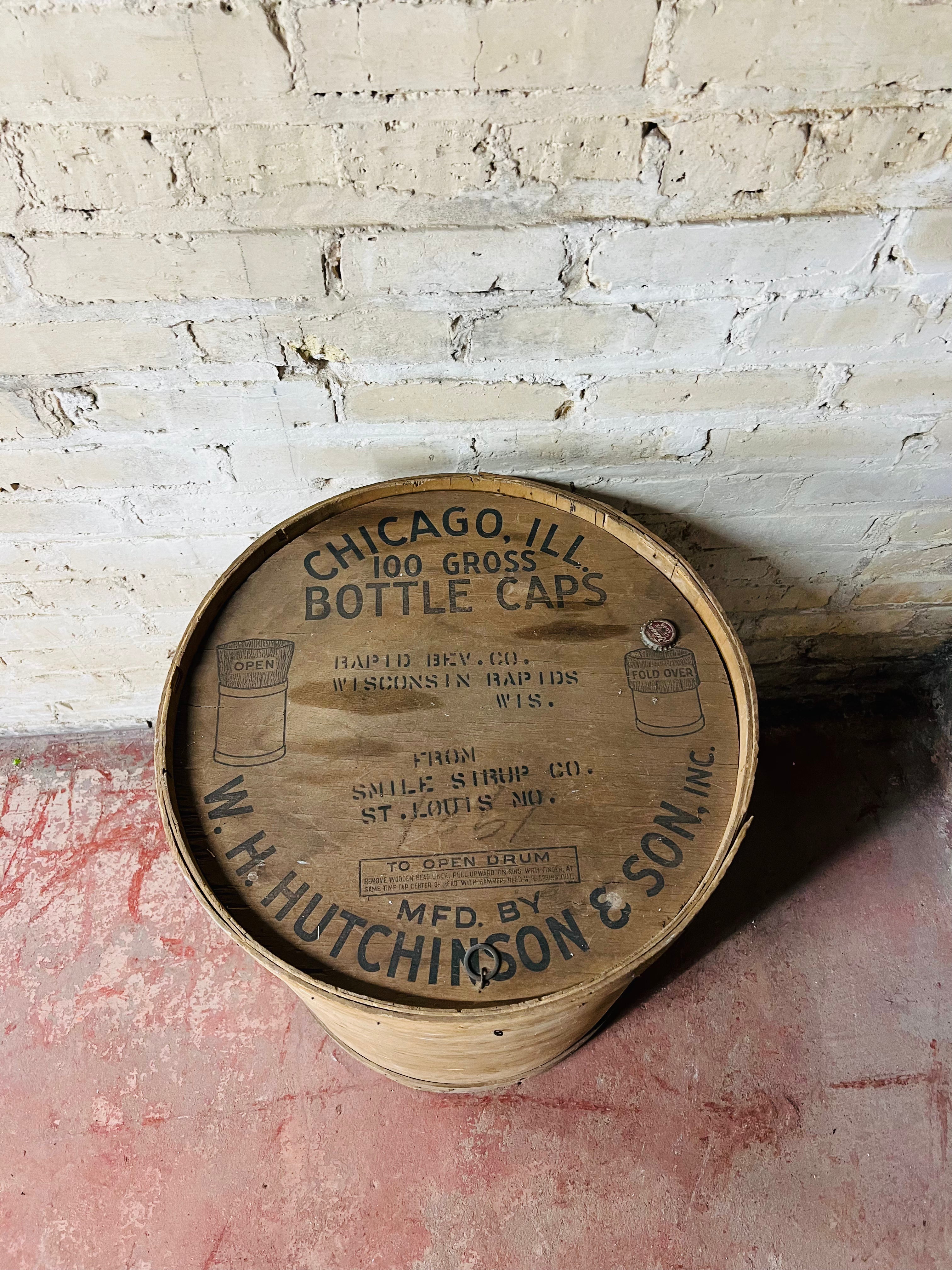 Vintage W.H. Hutchinson Bottle Caps Shipping Wood Crate
