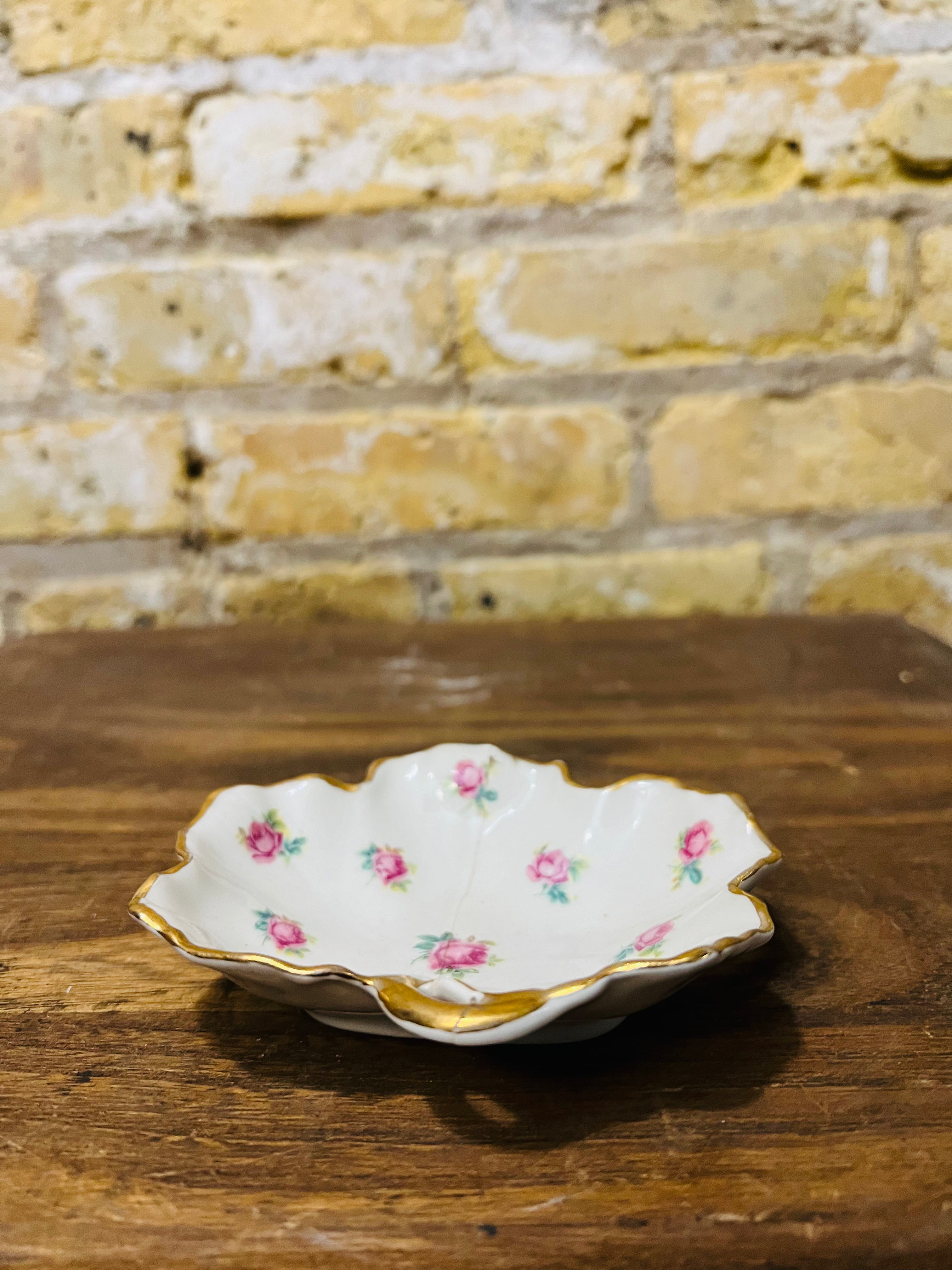 Vintage Limoges France Pink Roses and Gold Scallop Edge