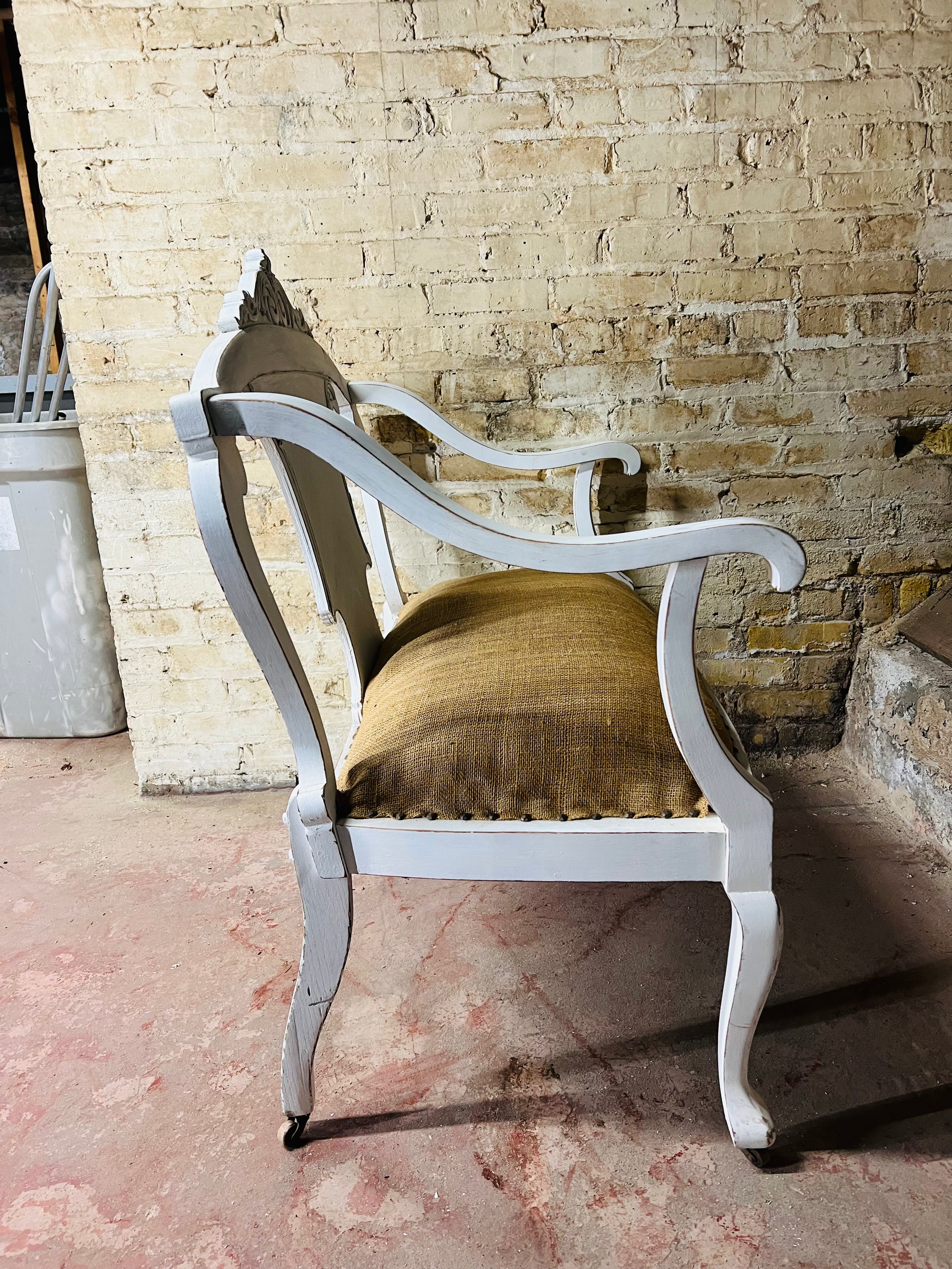 Vintage white painted wood Love Seat.