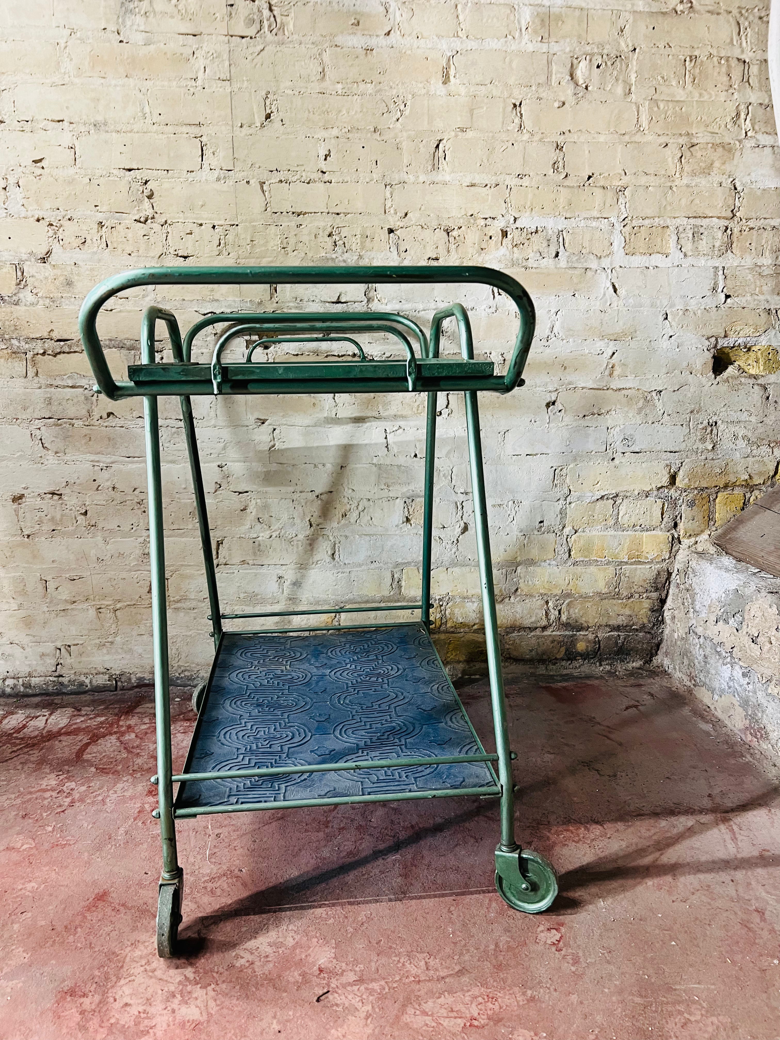 Vintage Serving Cart - Green Metal