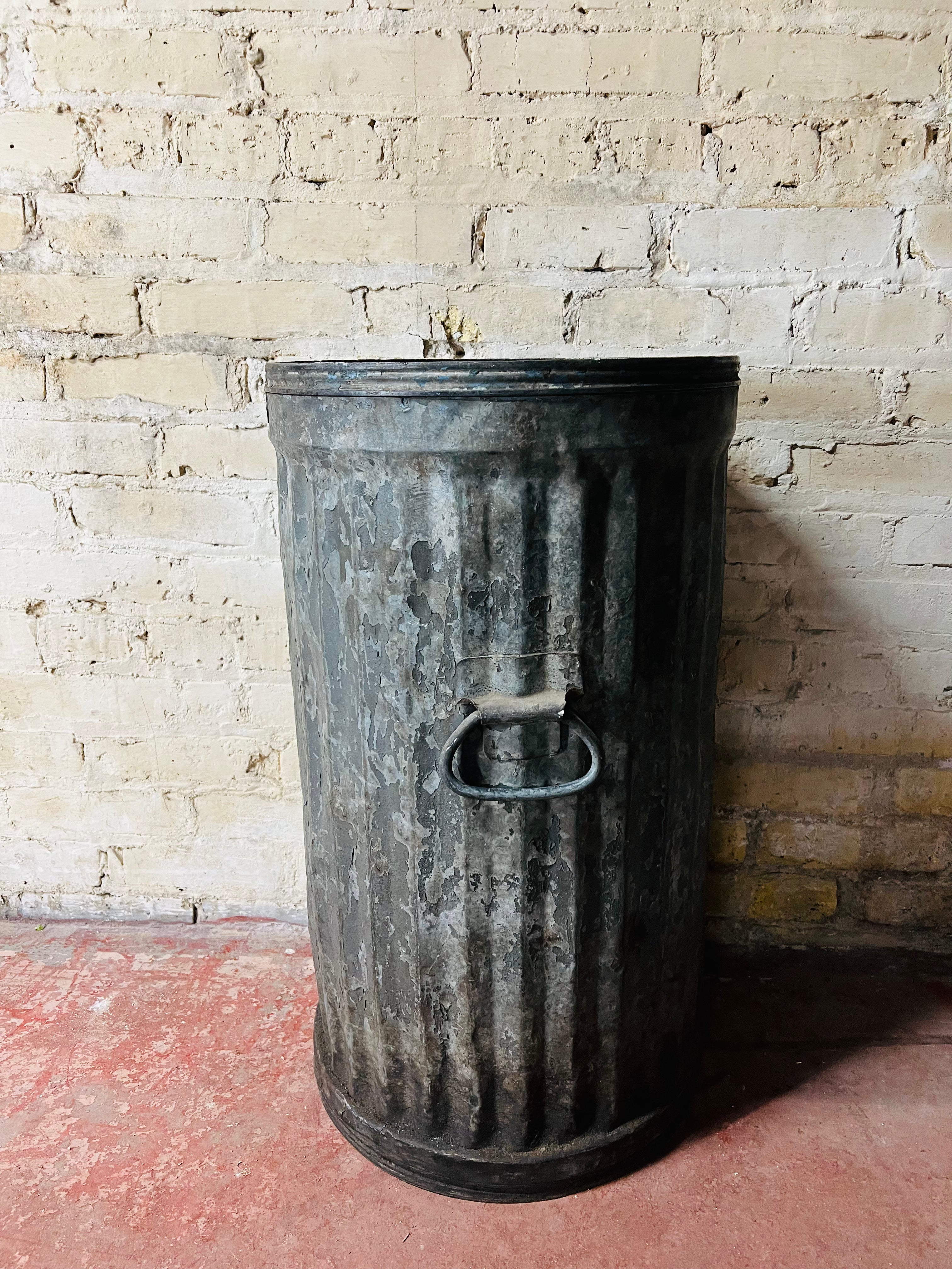 Vintage Galvanized Steel Trash Can