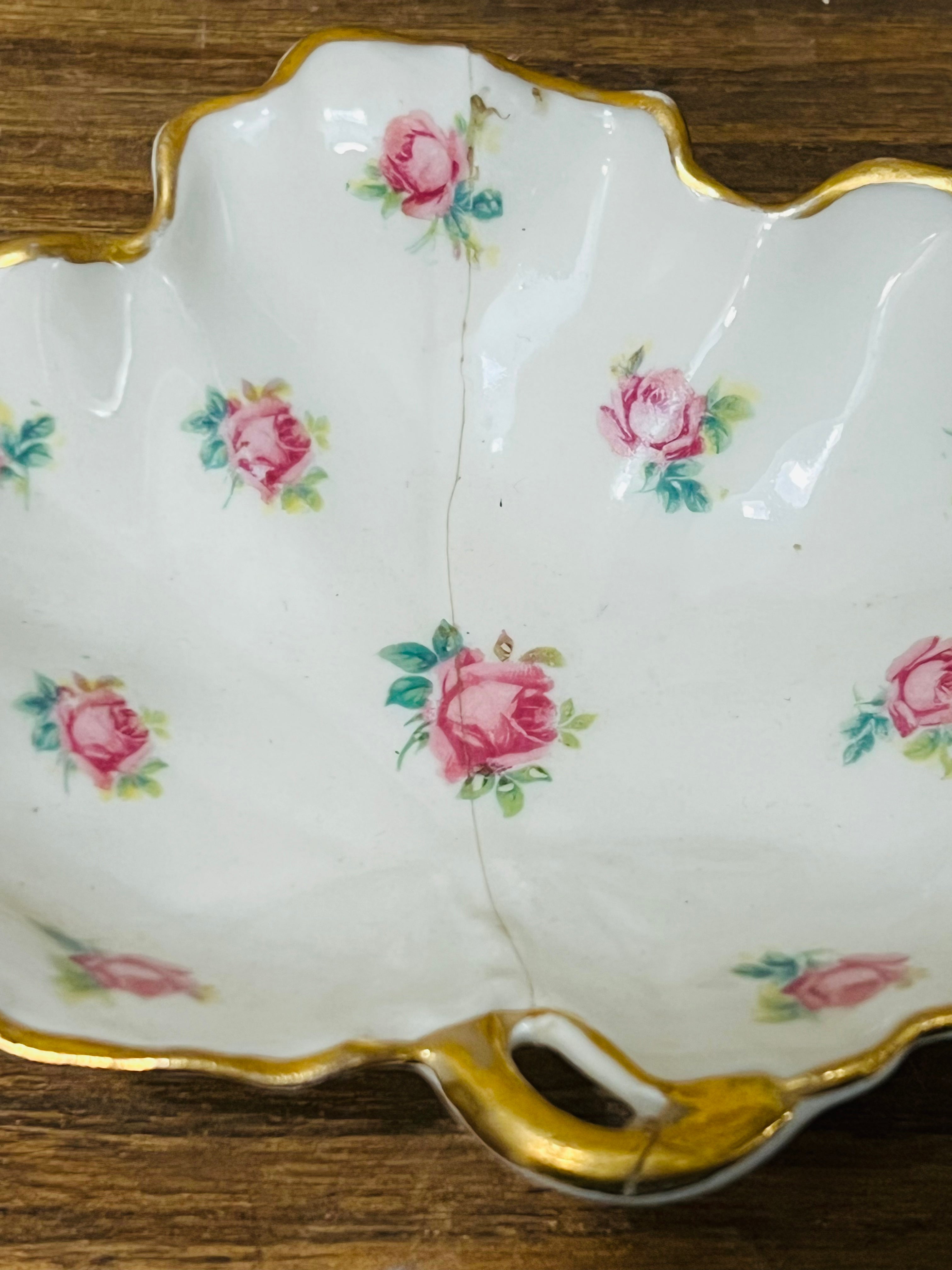 Vintage Limoges France Pink Roses and Gold Scallop Edge