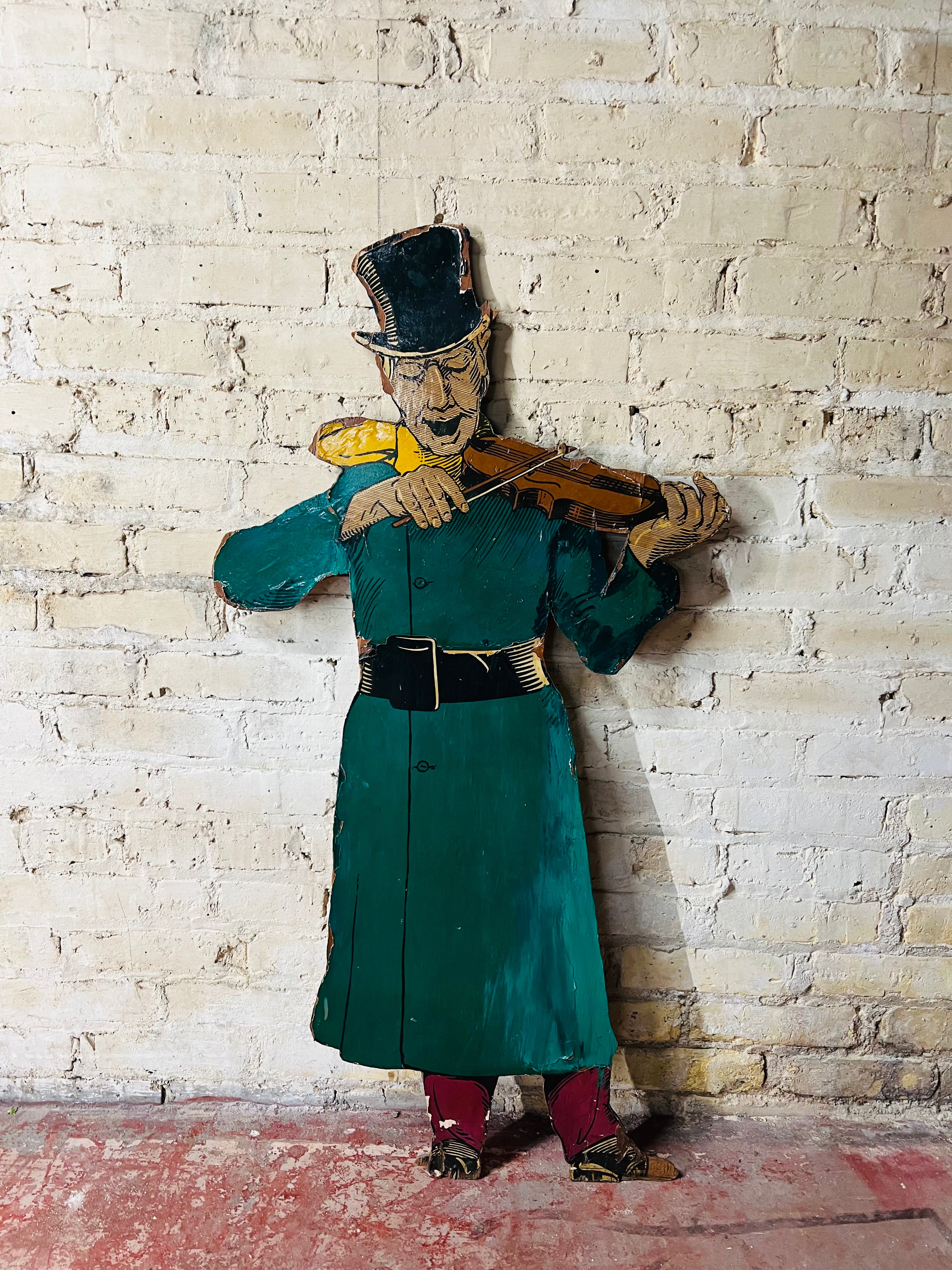 Vintage Wood Caroler Playing Violin - Man