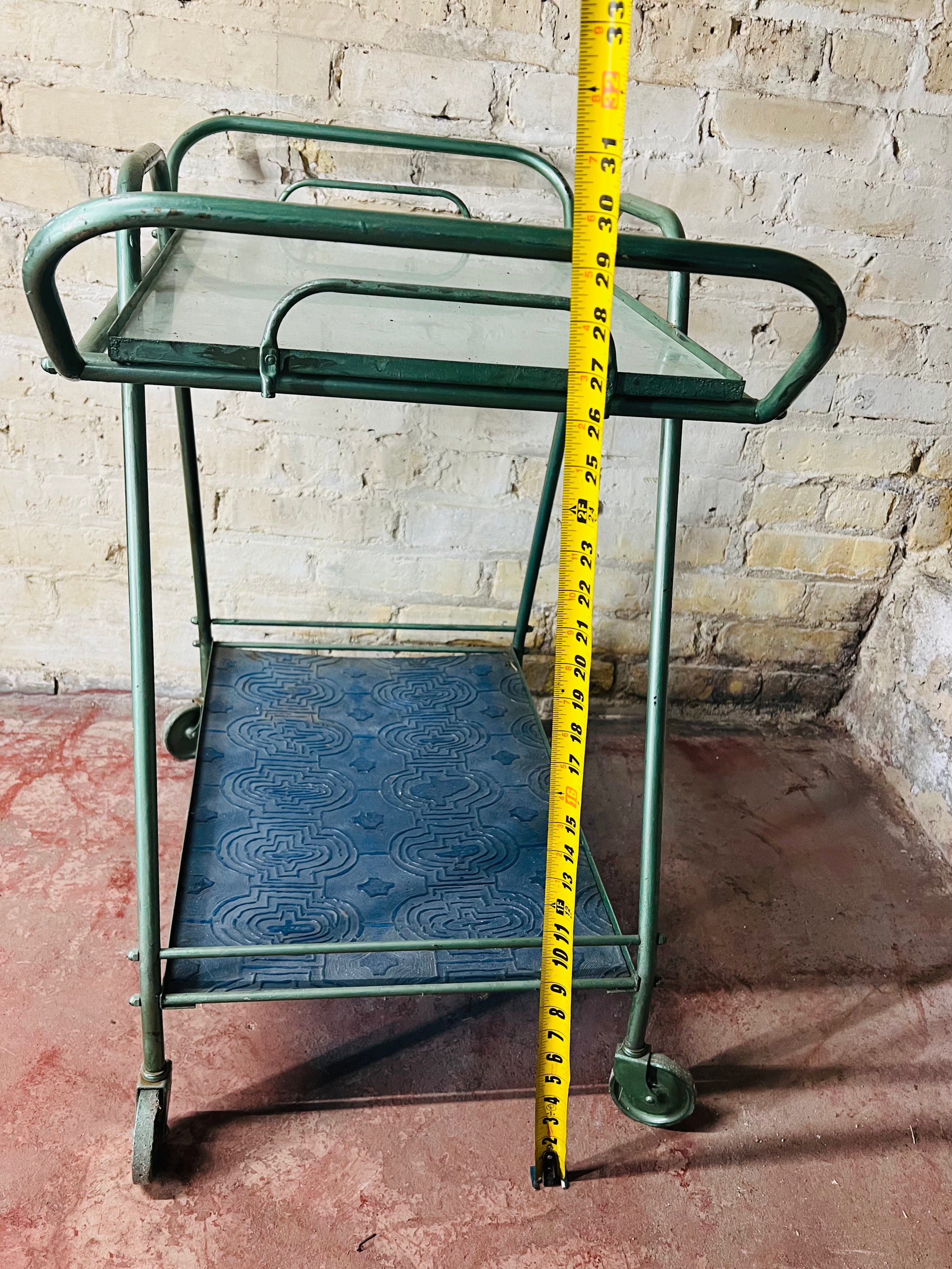 Vintage Serving Cart - Green Metal