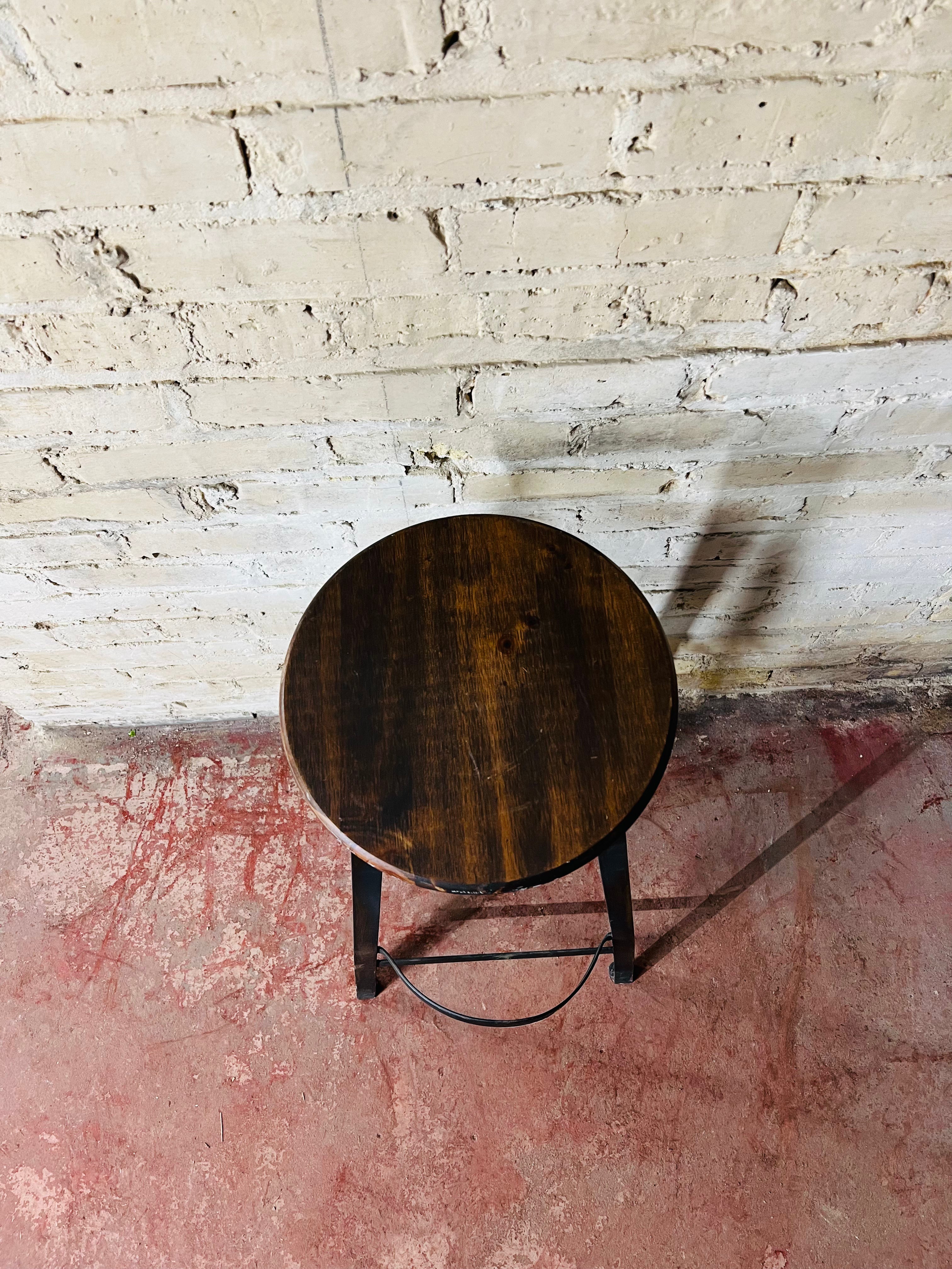 Vintage Wood Stool - Metal Legs