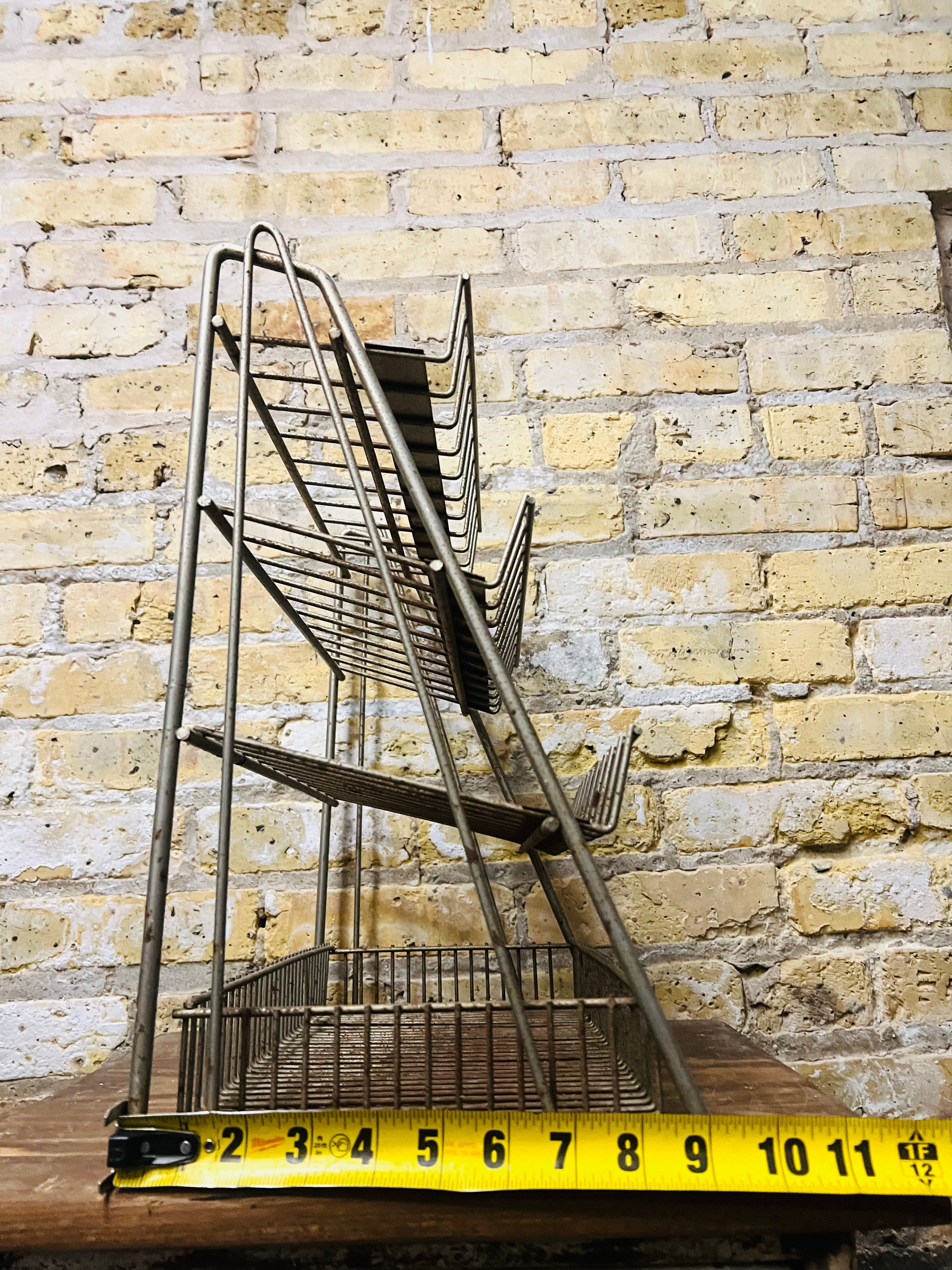 Point of sale, vintage metal countertop, display rack.