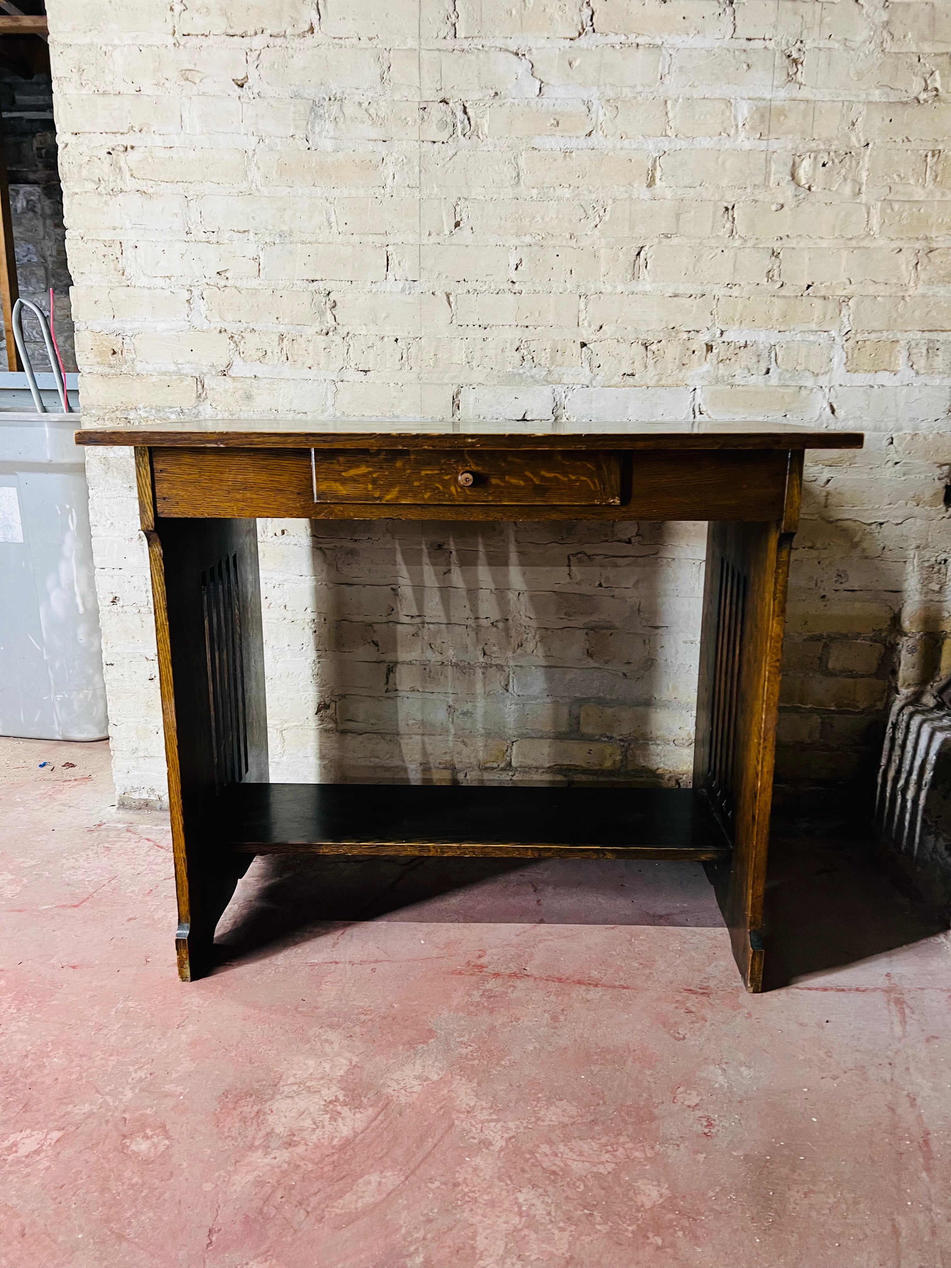 Antique Vintage Oak Mission Library Table