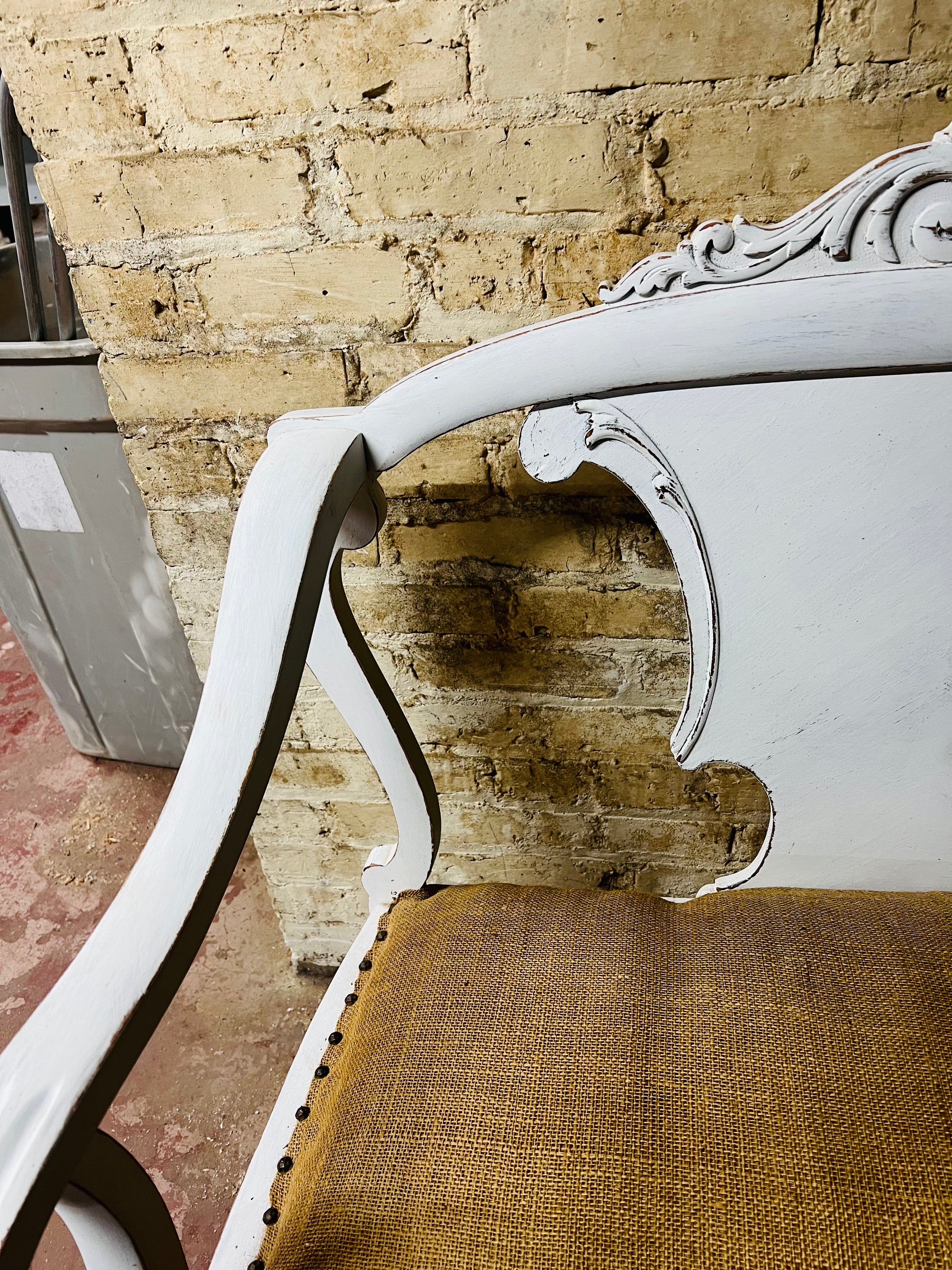 Vintage white painted wood Love Seat.