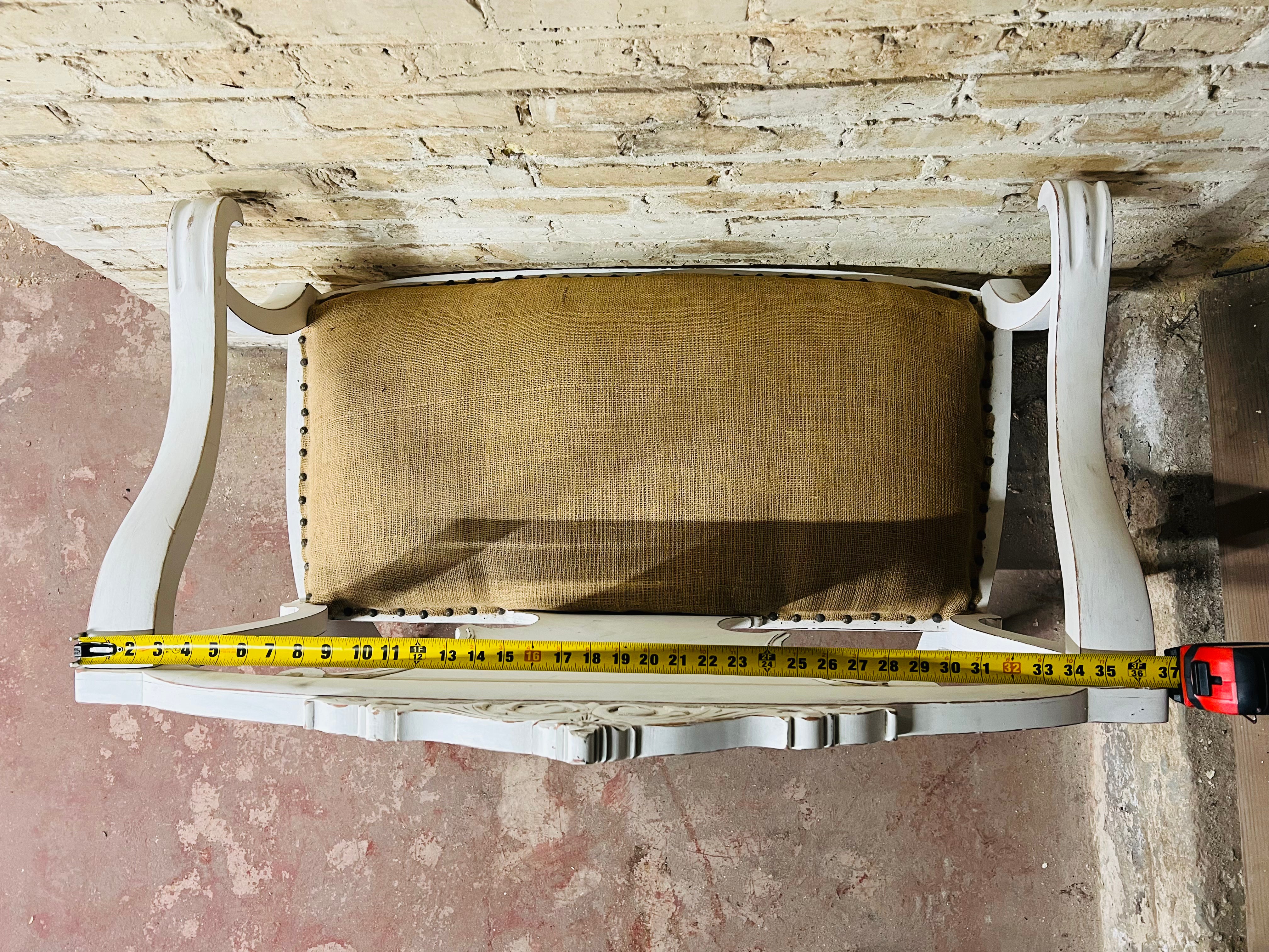 Vintage white painted wood Love Seat.