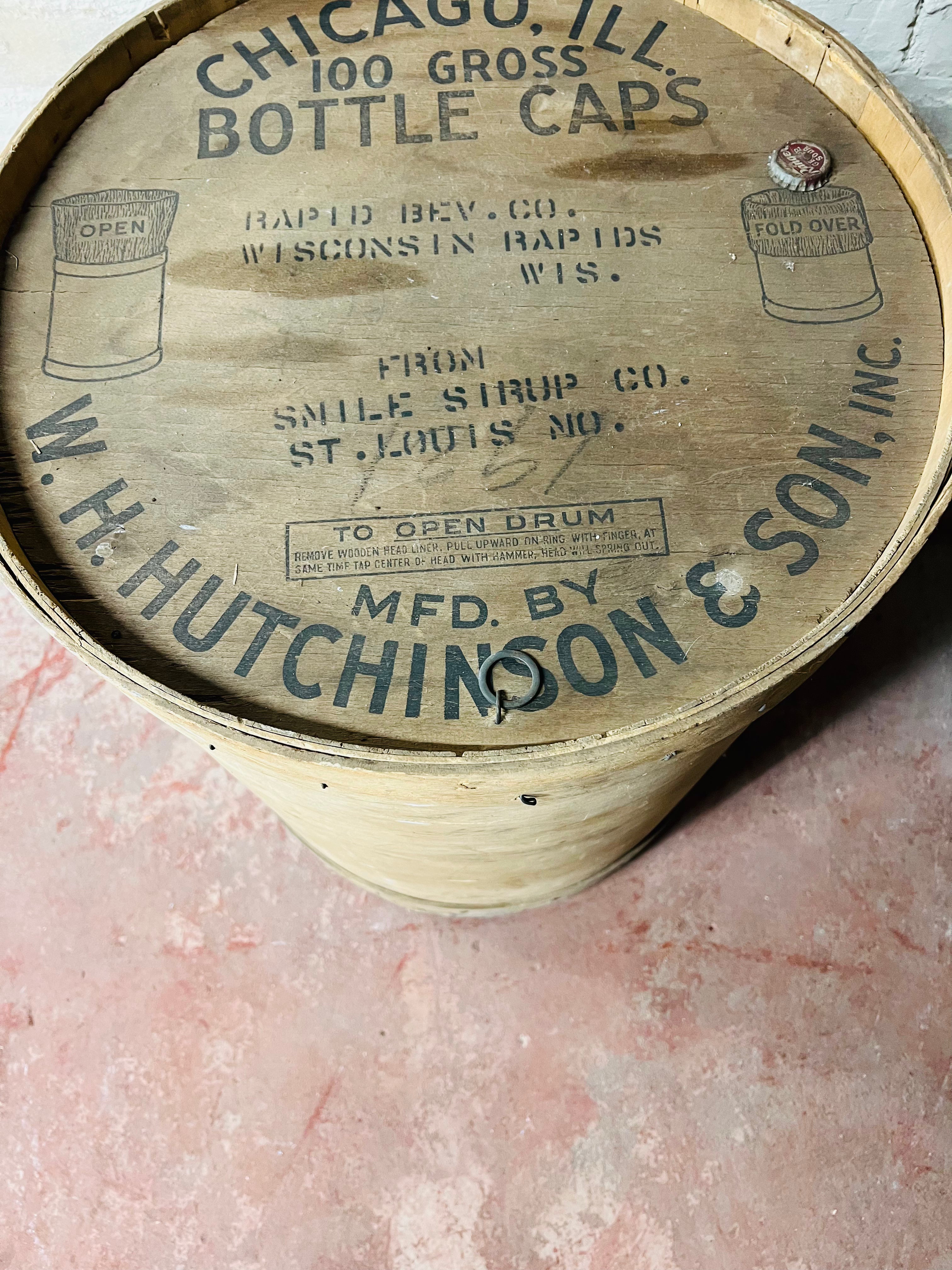 Vintage W.H. Hutchinson Bottle Caps Shipping Wood Crate