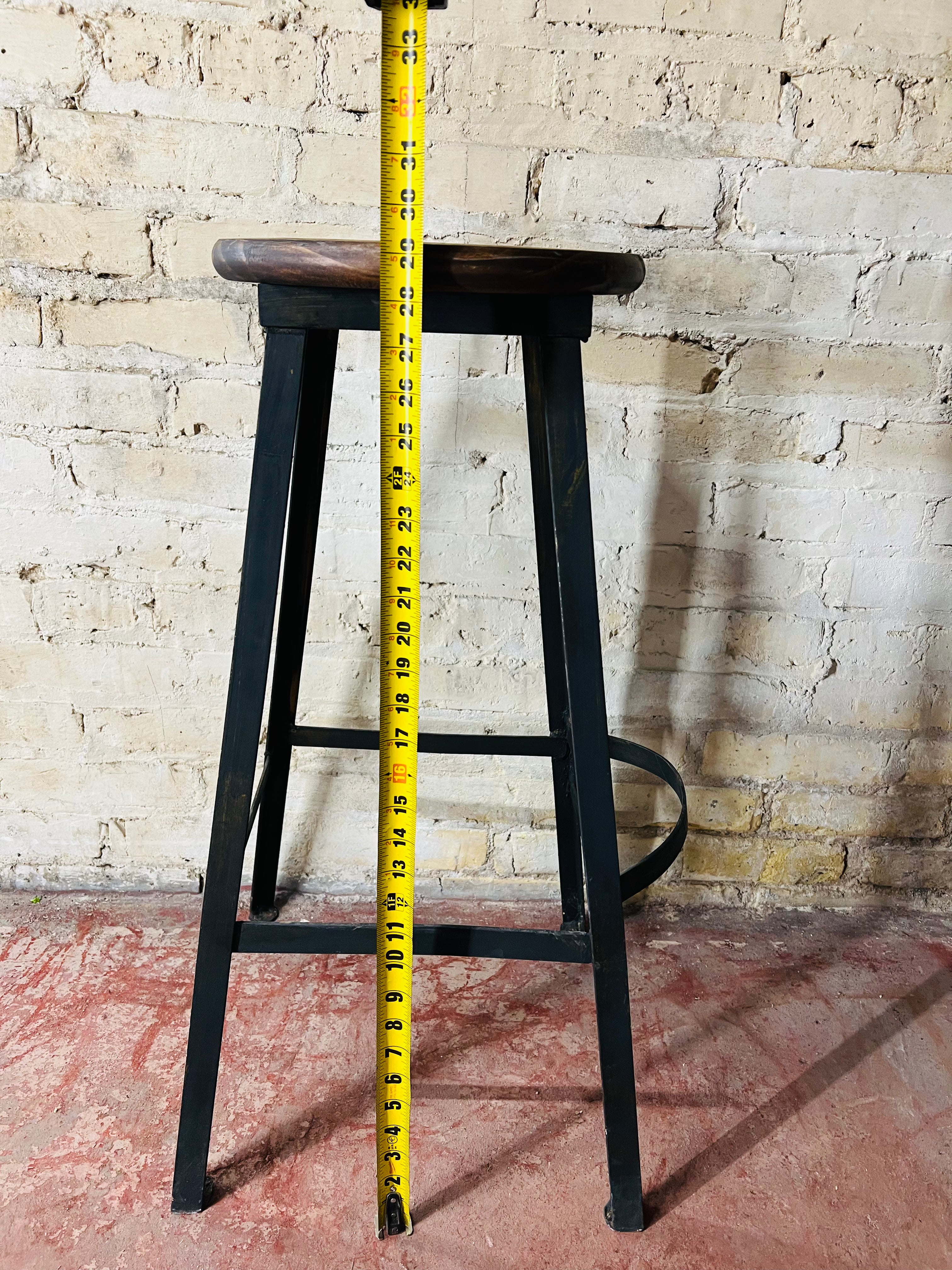 Vintage Wood Stool - Metal Legs