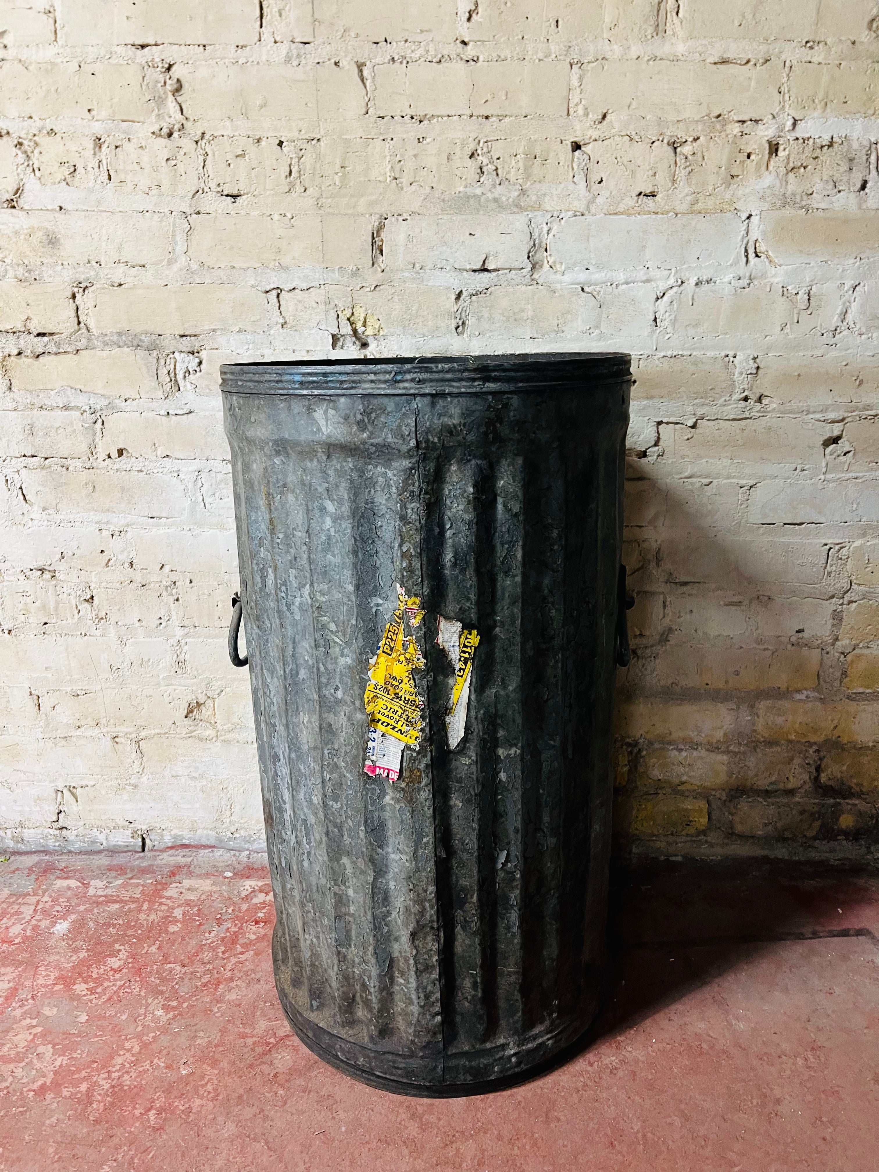 Vintage Galvanized Steel Trash Can
