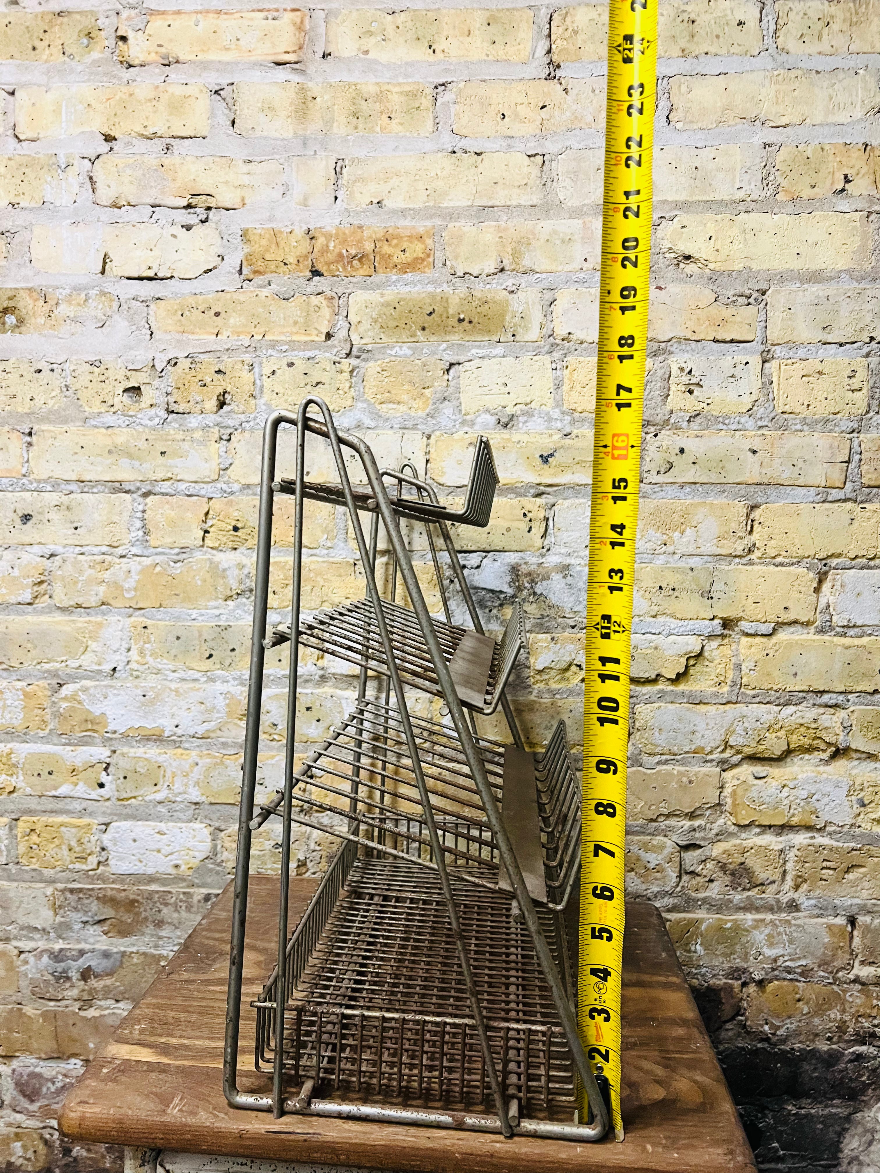 Point of sale, vintage metal countertop, display rack.