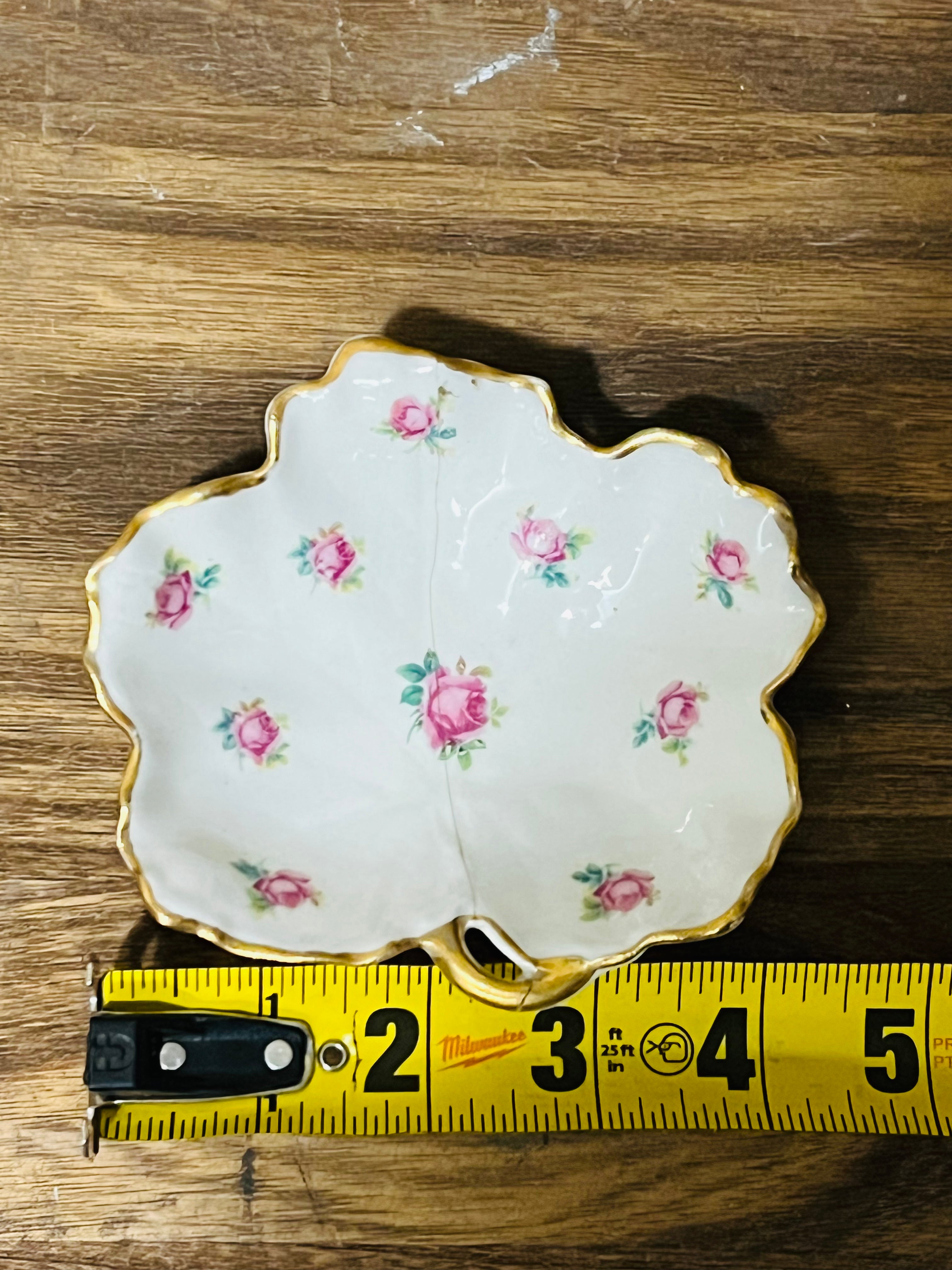 Vintage Limoges France Pink Roses and Gold Scallop Edge