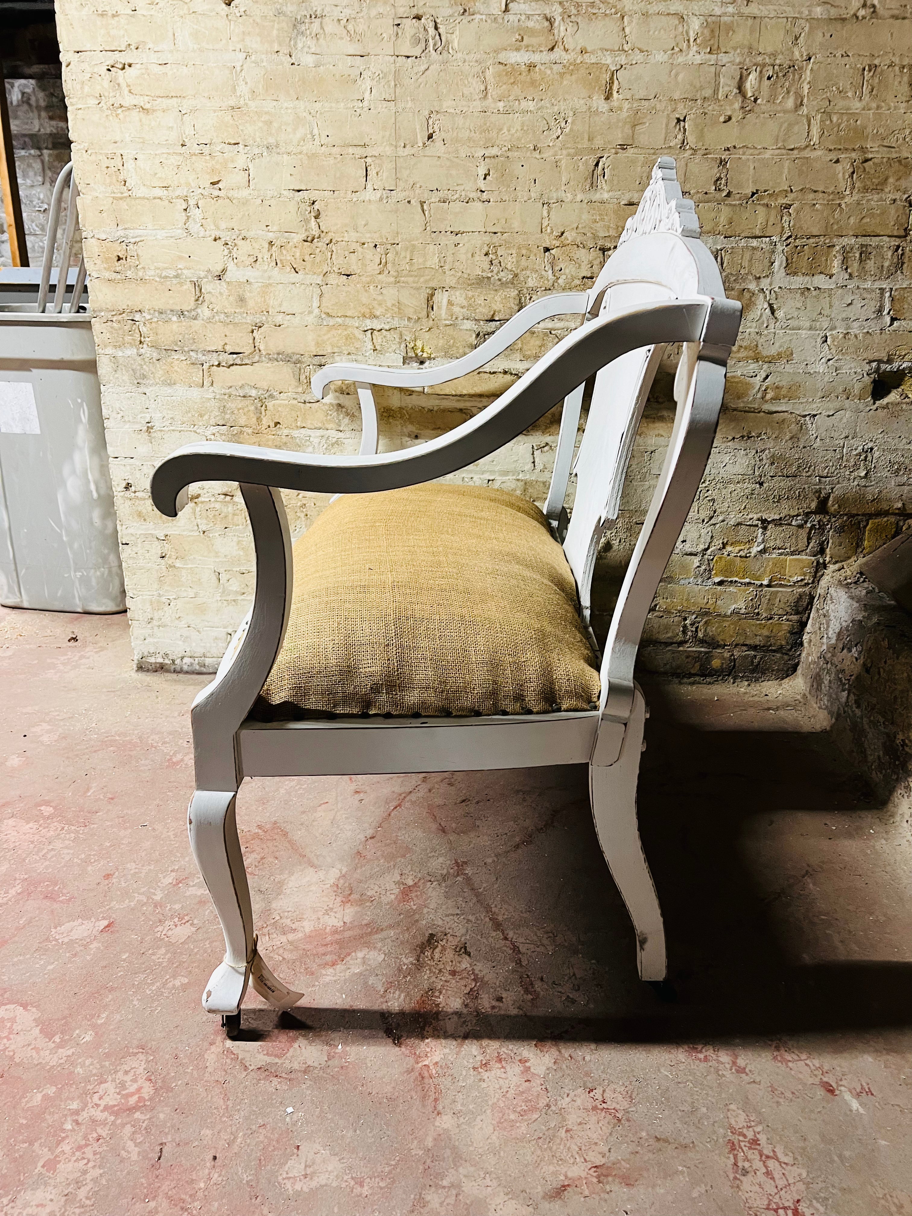 Vintage white painted wood Love Seat.