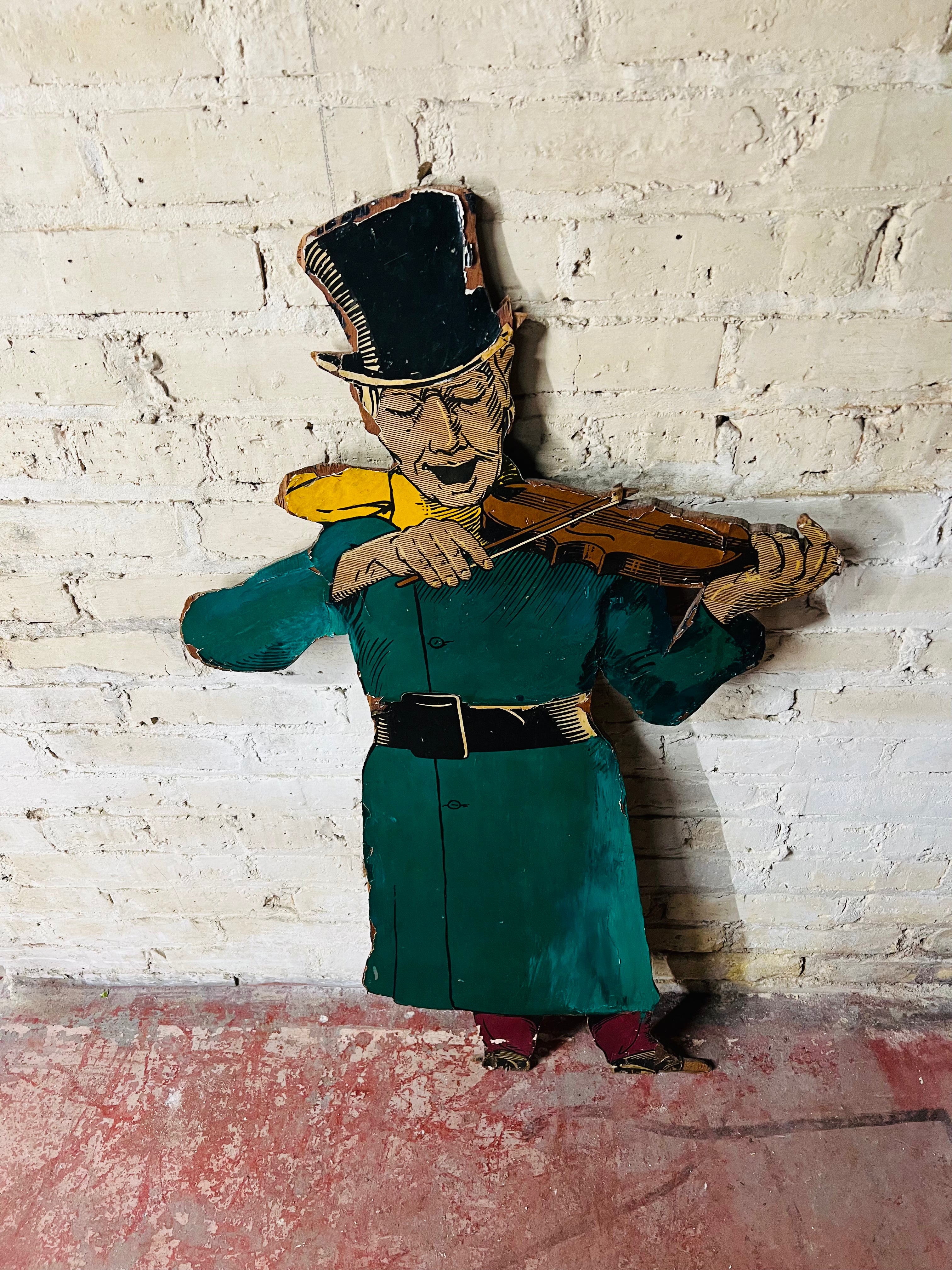 Vintage Wood Caroler Playing Violin - Man