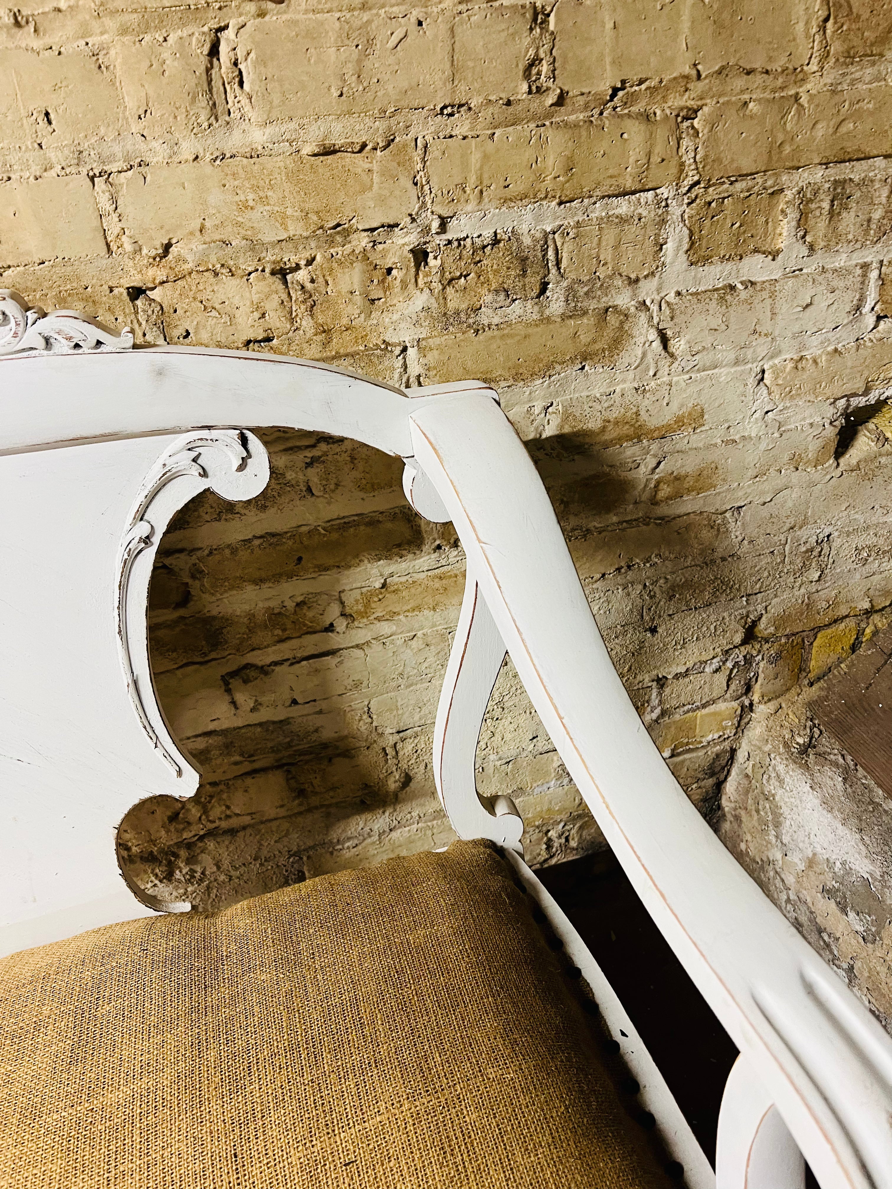 Vintage white painted wood Love Seat.