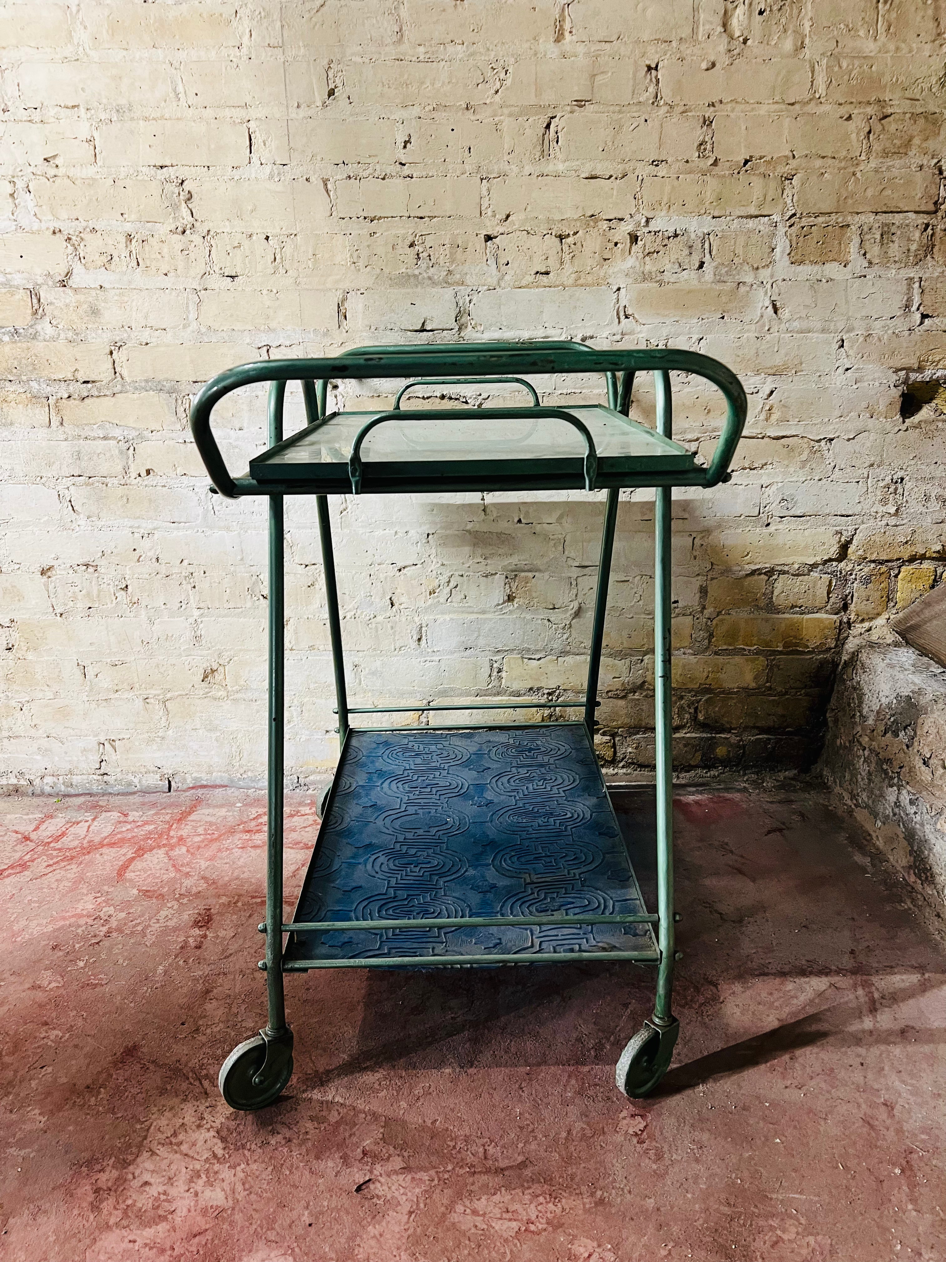 Vintage Serving Cart - Green Metal