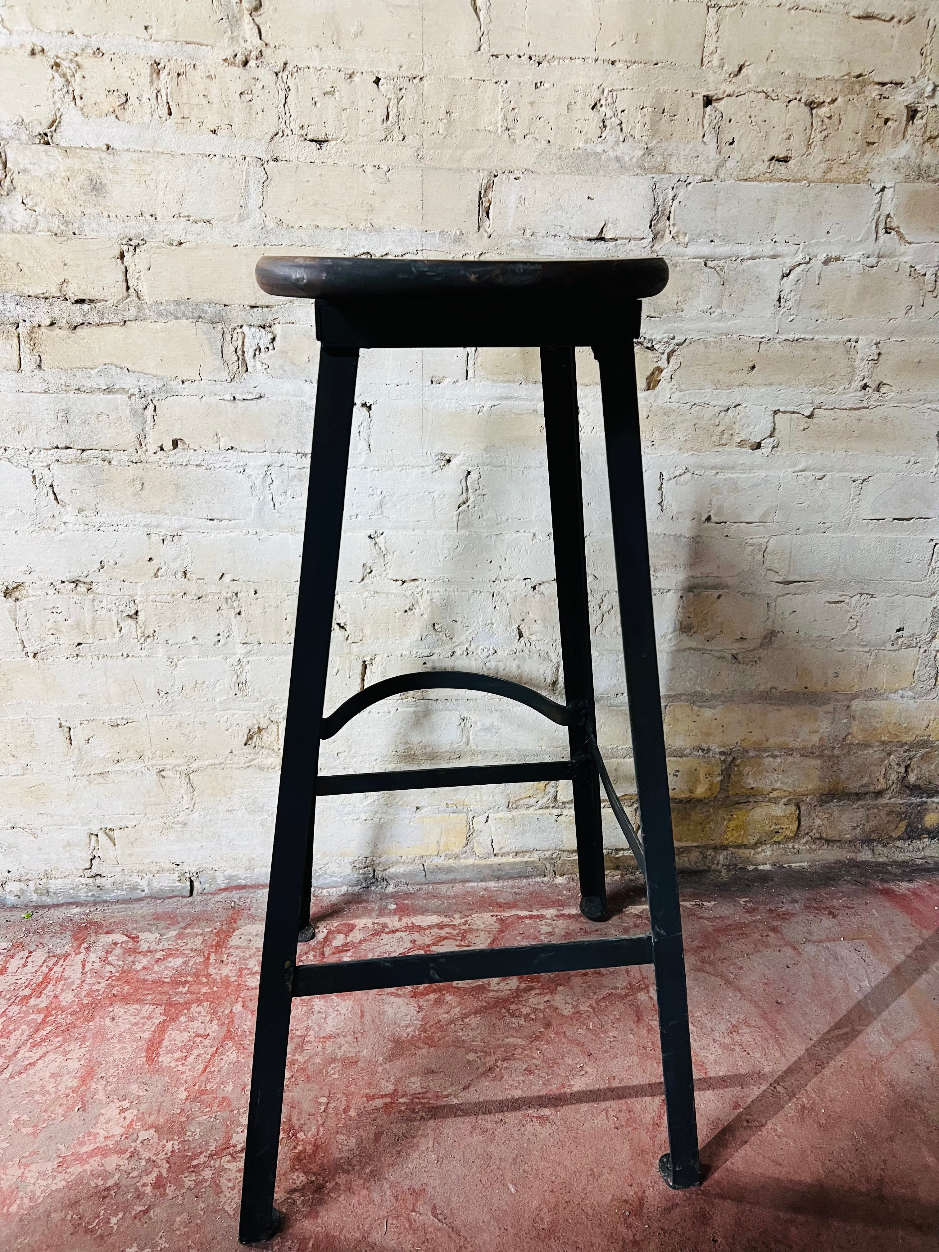 Vintage Wood Stool - Metal Legs