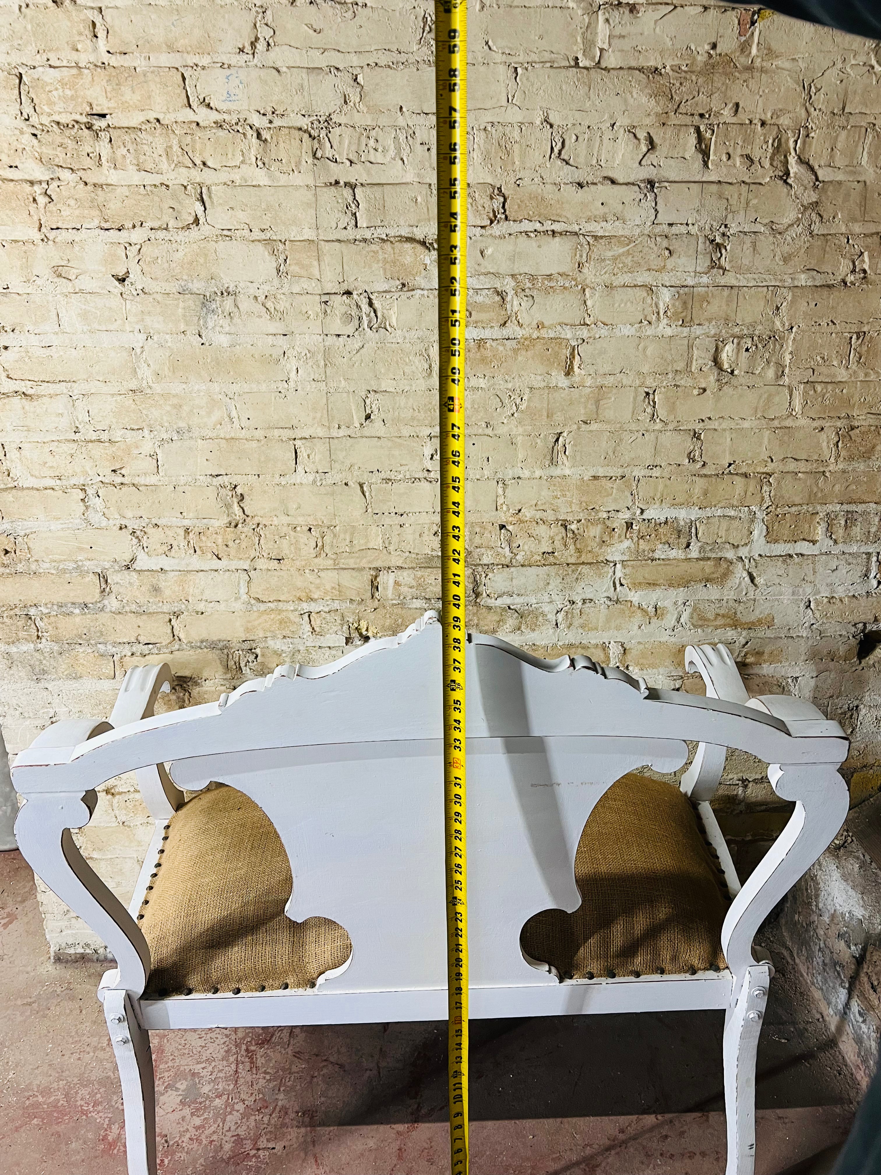 Vintage white painted wood Love Seat.