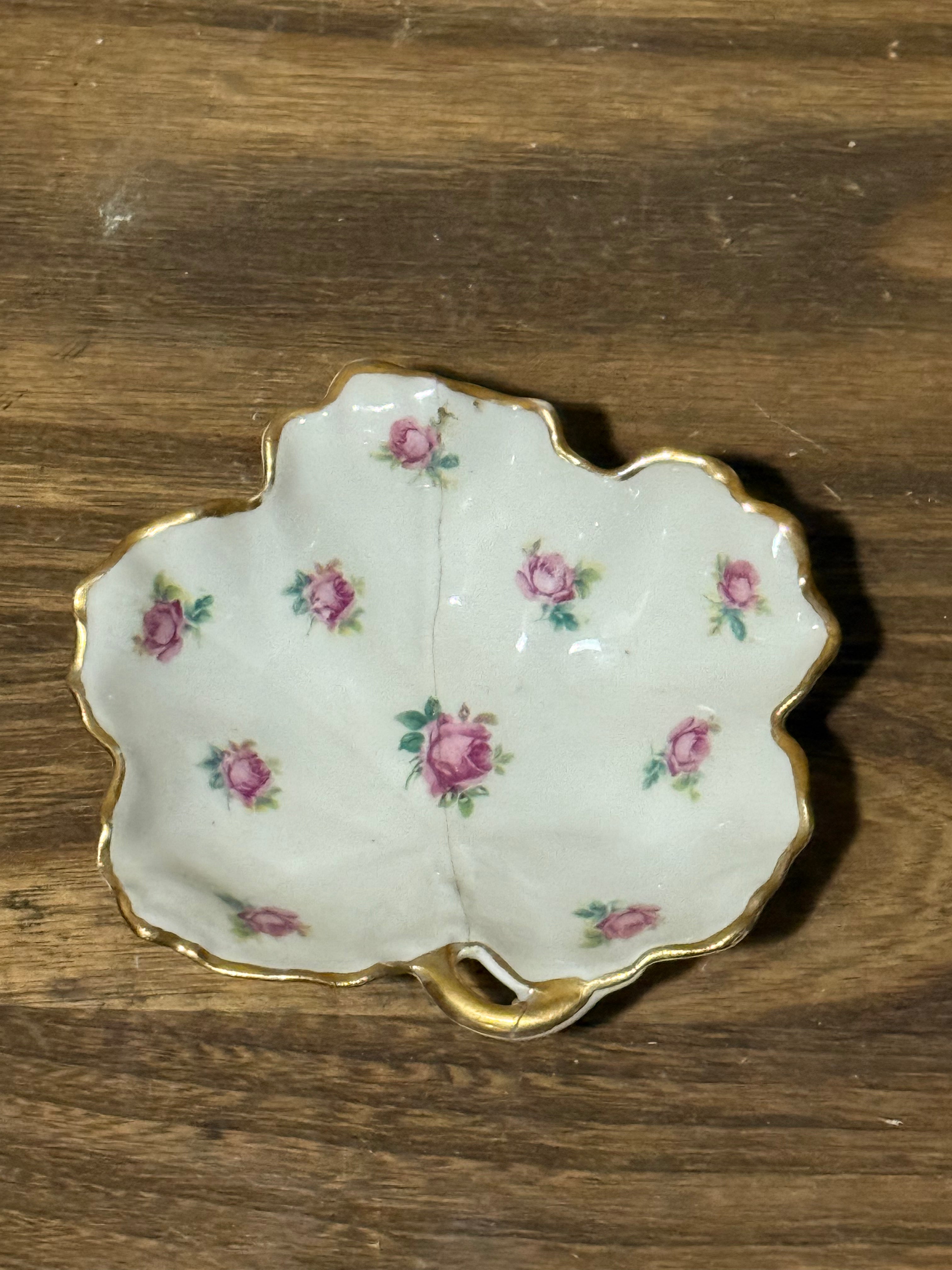 Vintage Limoges France Pink Roses and Gold Scallop Edge