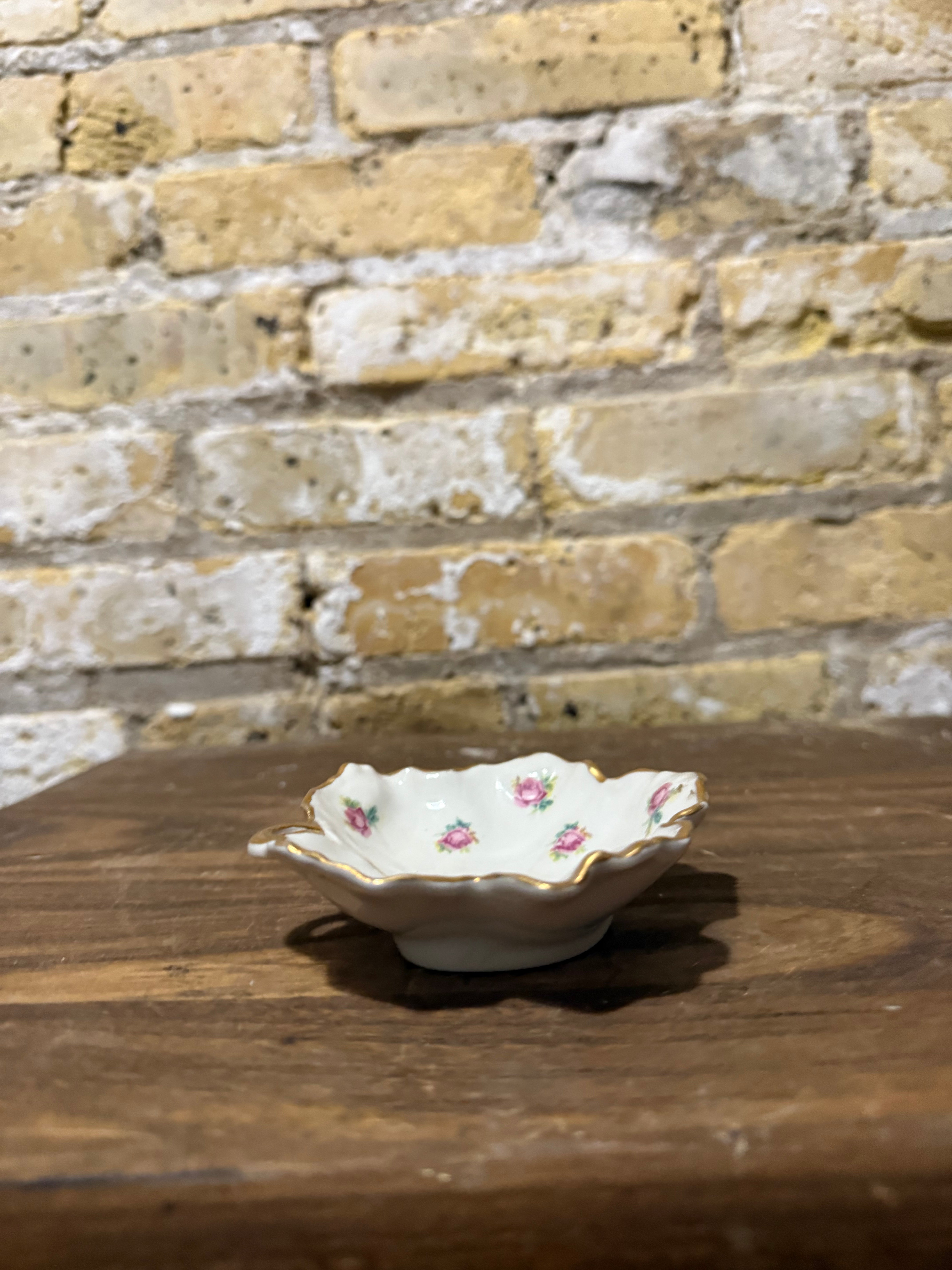 Vintage Limoges France Pink Roses and Gold Scallop Edge