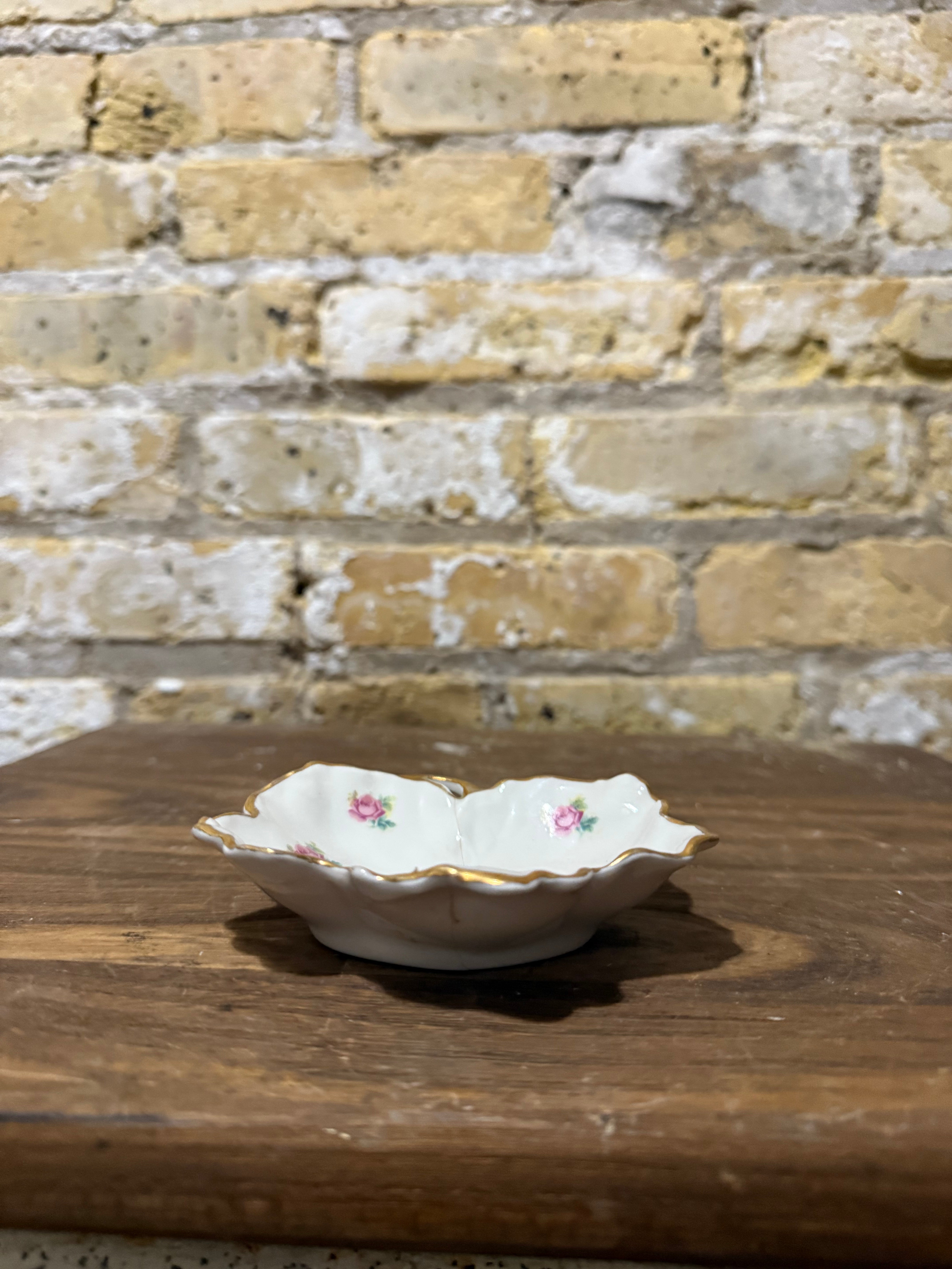 Vintage Limoges France Pink Roses and Gold Scallop Edge