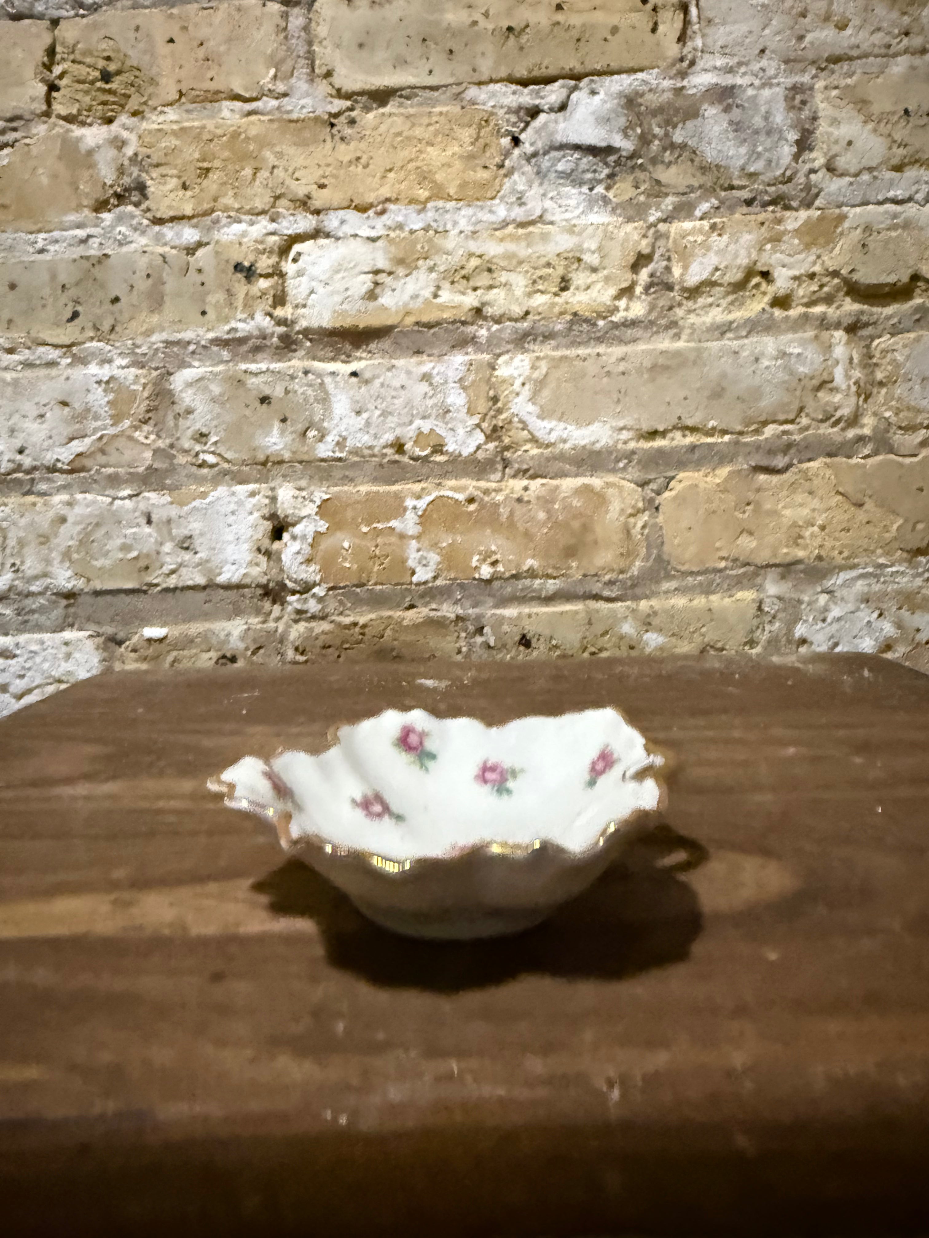 Vintage Limoges France Pink Roses and Gold Scallop Edge
